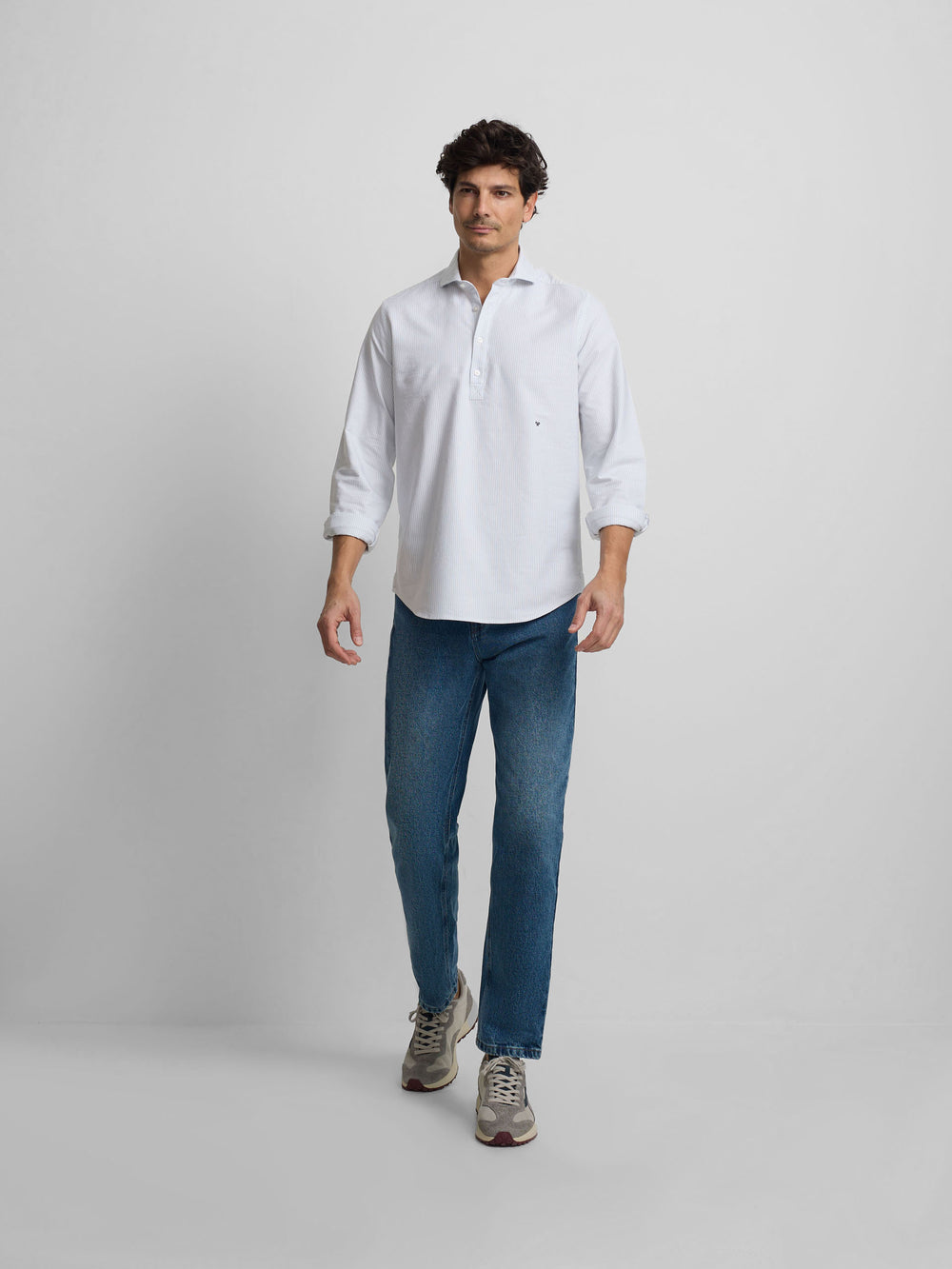 Polera sport oxford rayas verde claro