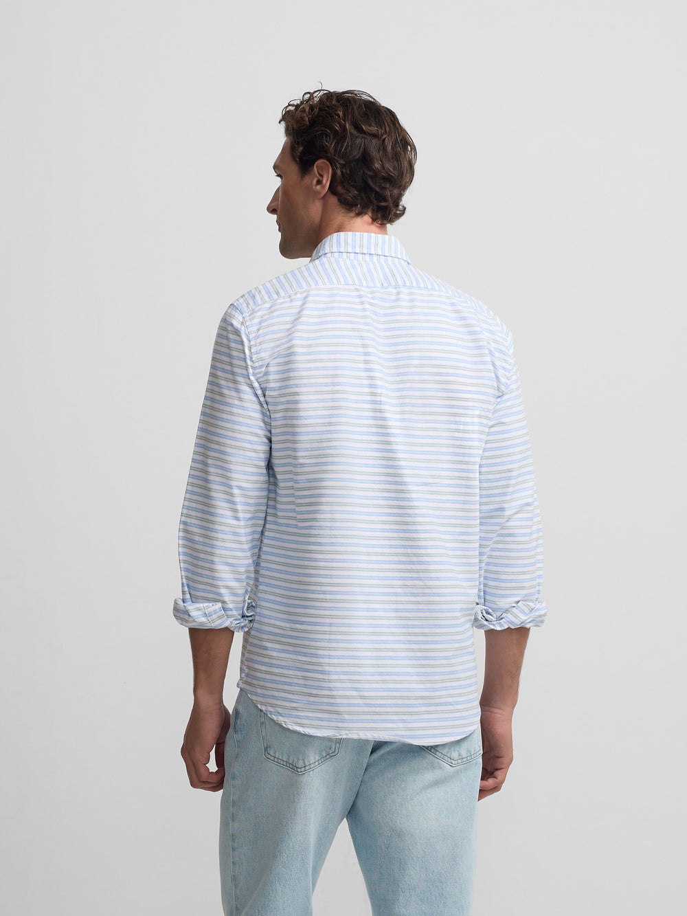 Polera sport oxford rayas multicolor azul verde
