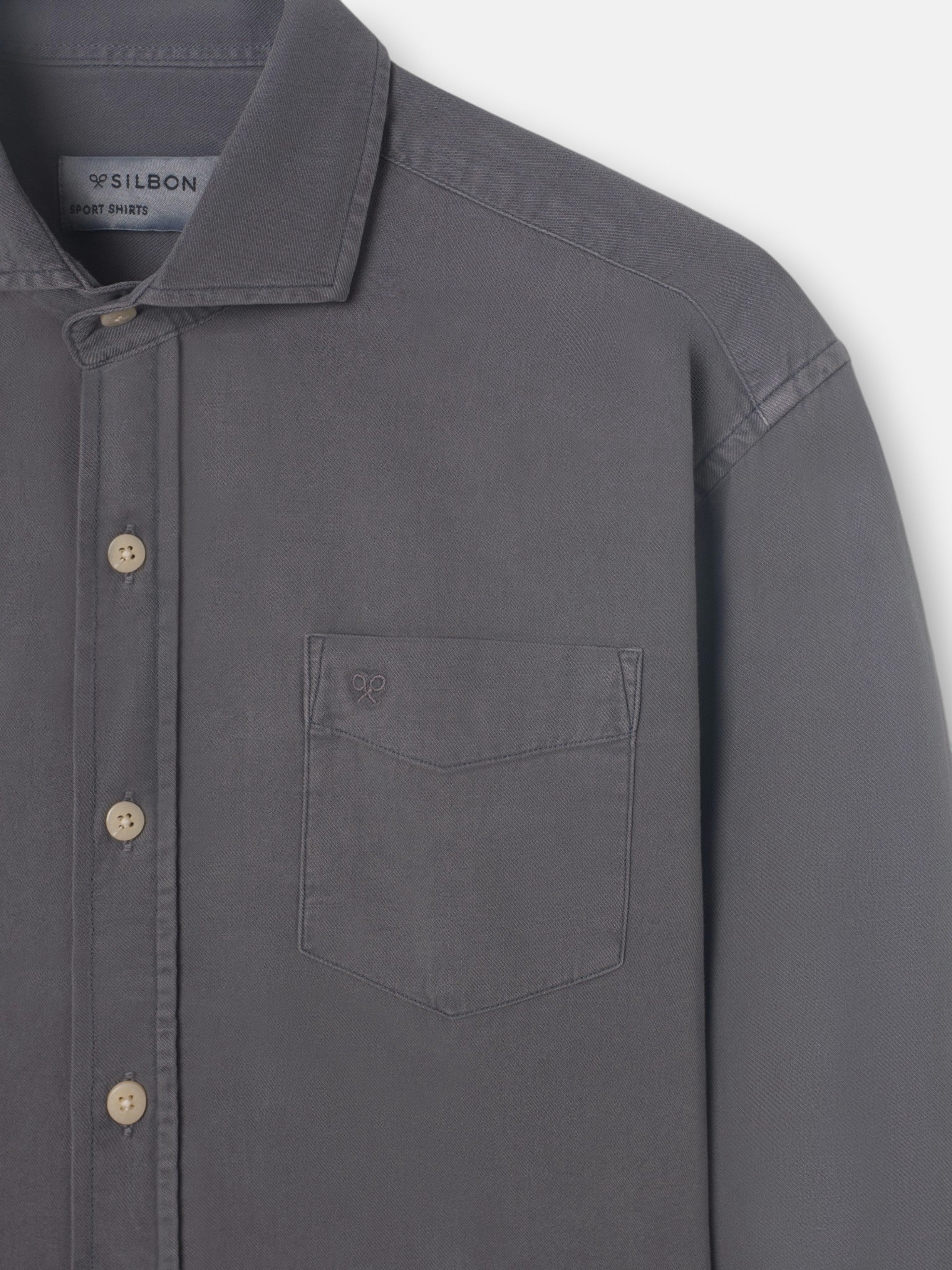 Camisa sport bolsillo desgastada gris