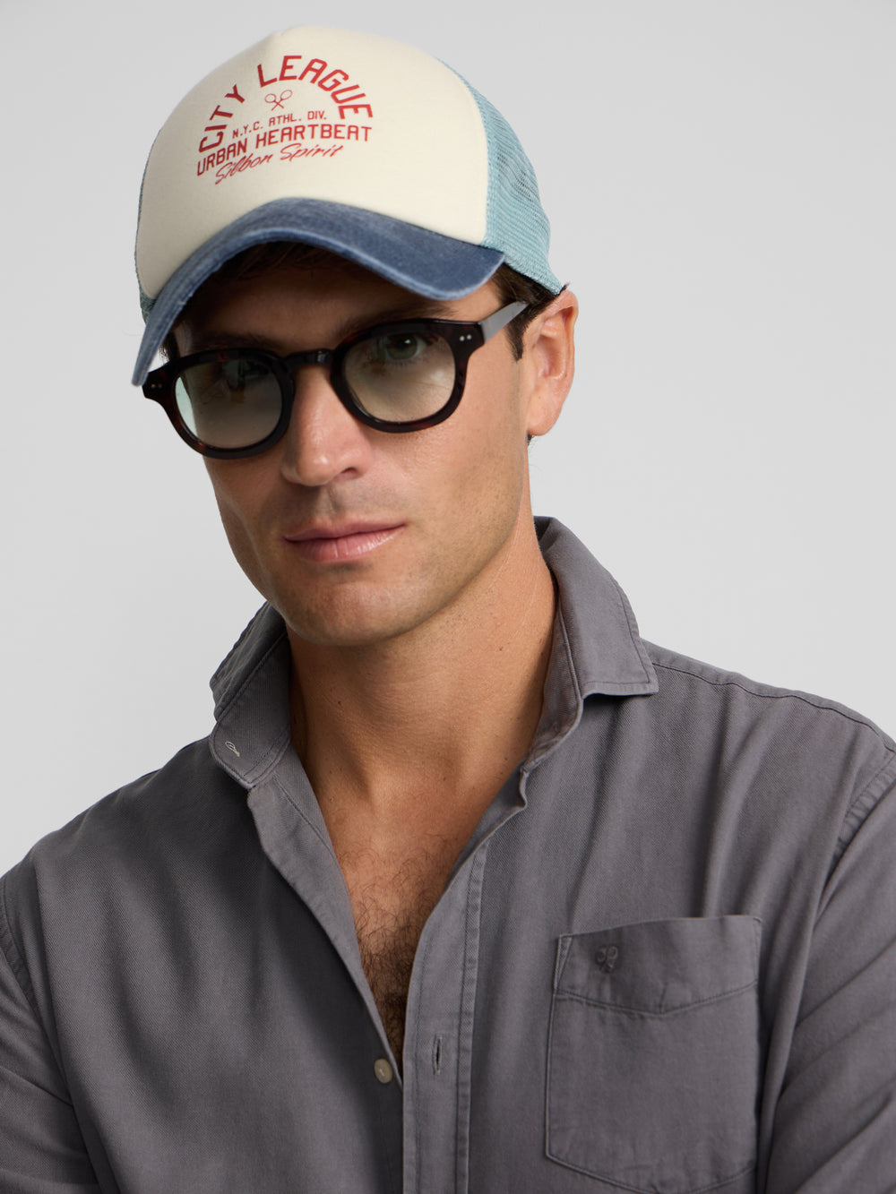 Grey worn pocket sport shirt
