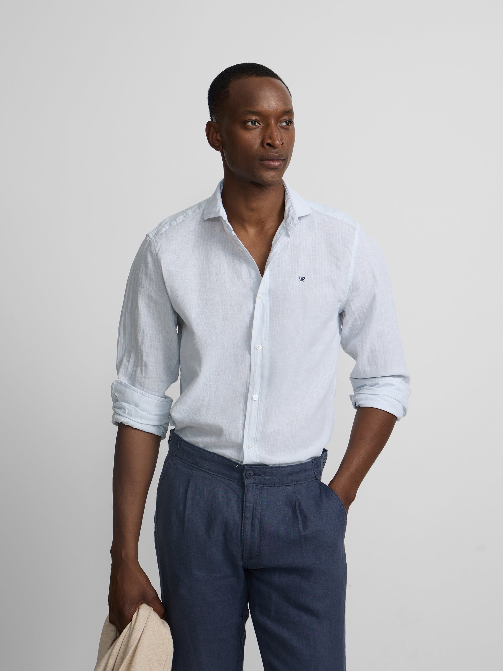 Pantalon sport pinza lino azul indigo