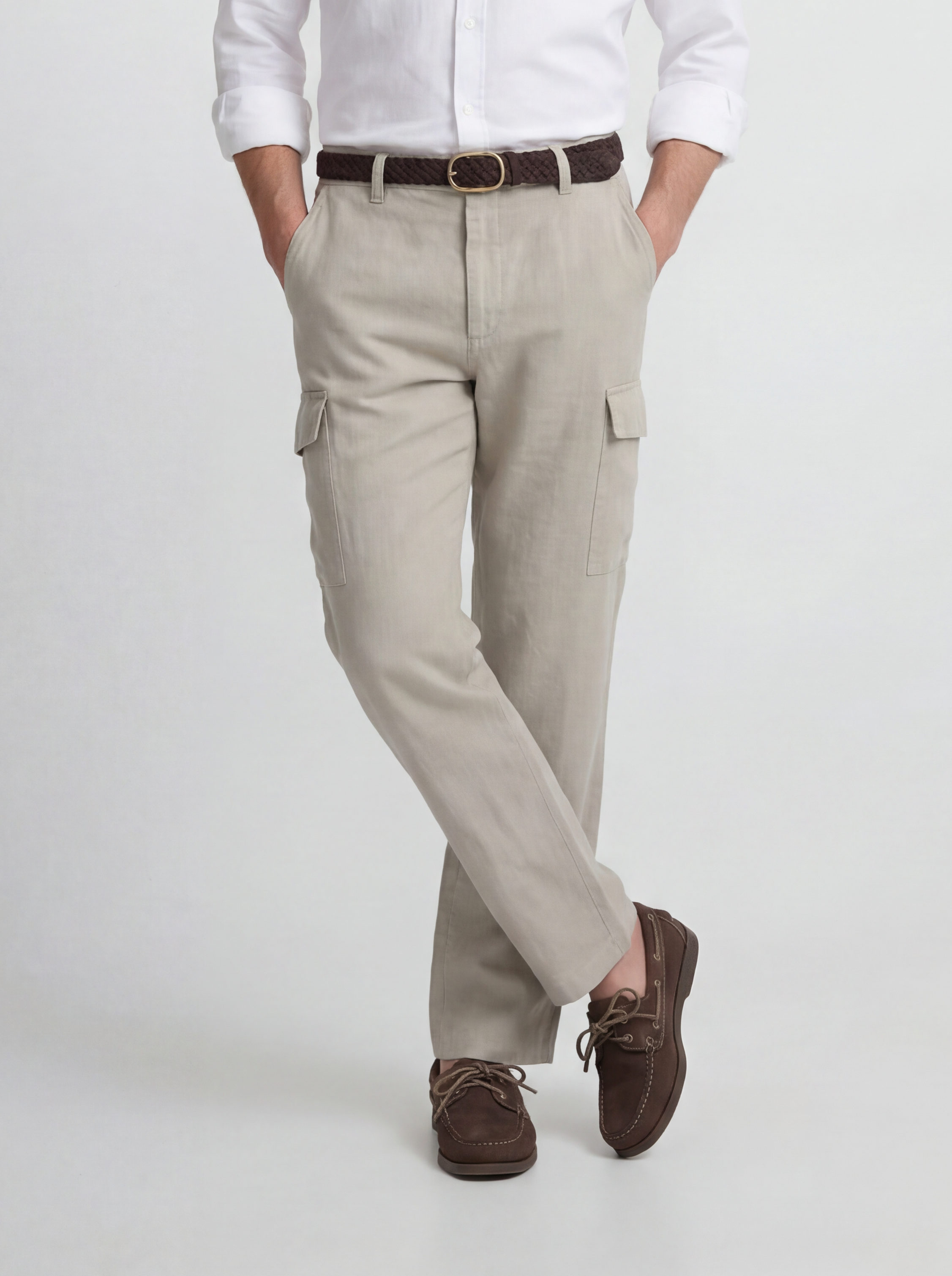 Pantalon cargo sport en lin vert moyen