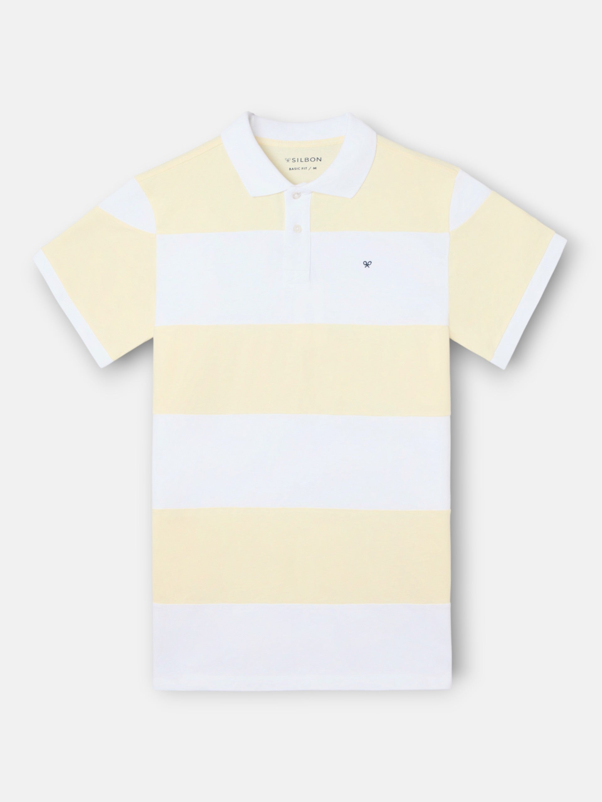 Polo à manches courtes à larges rayures jaunes