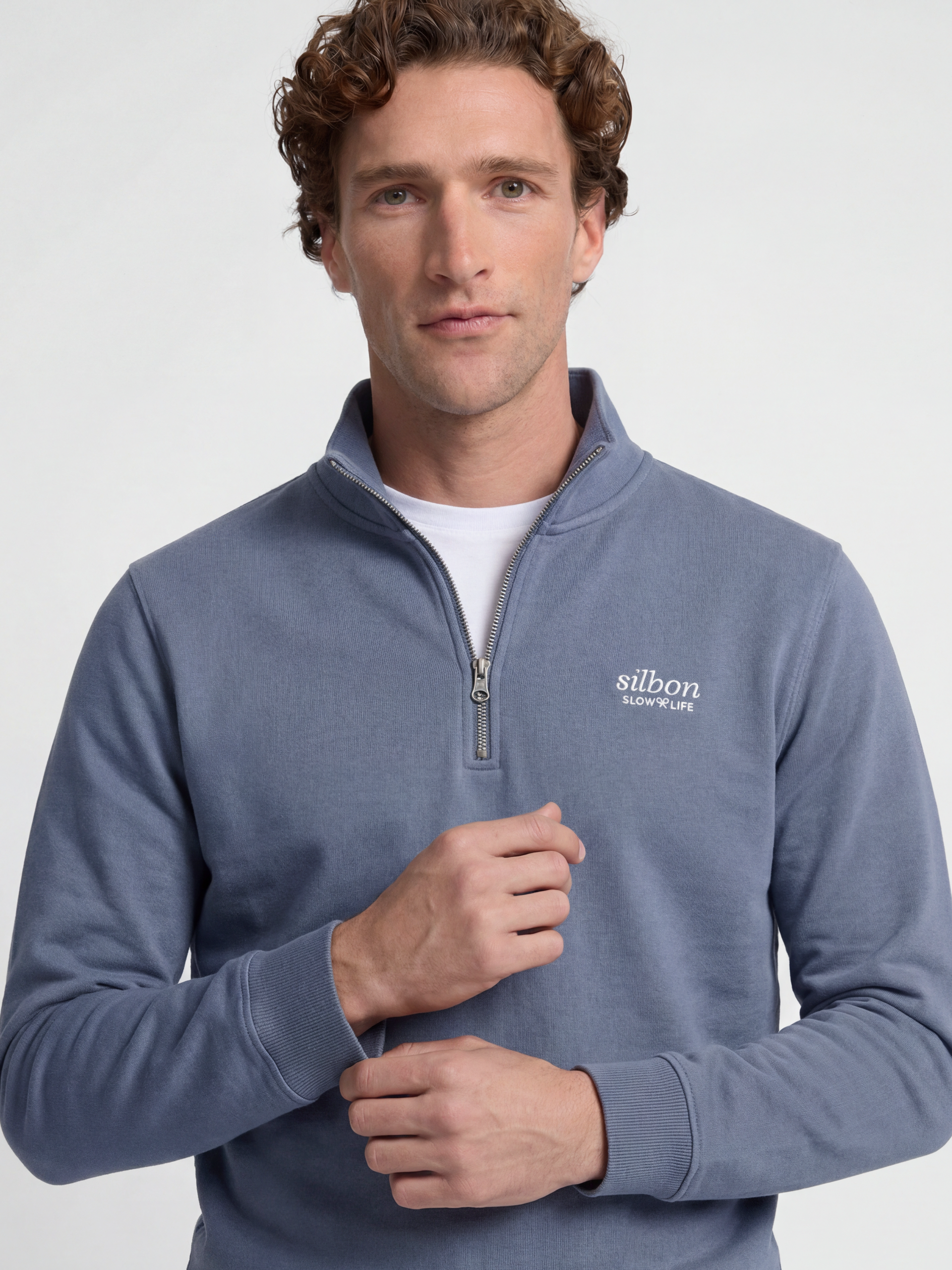 Sudadera media cremallera slow life azul indigo
