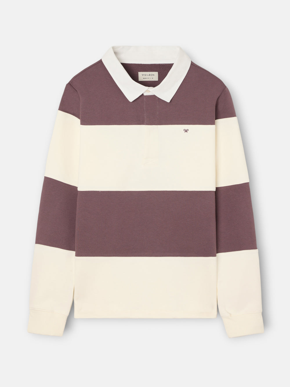 Sweat-shirt à col polo à larges rayures bordeaux