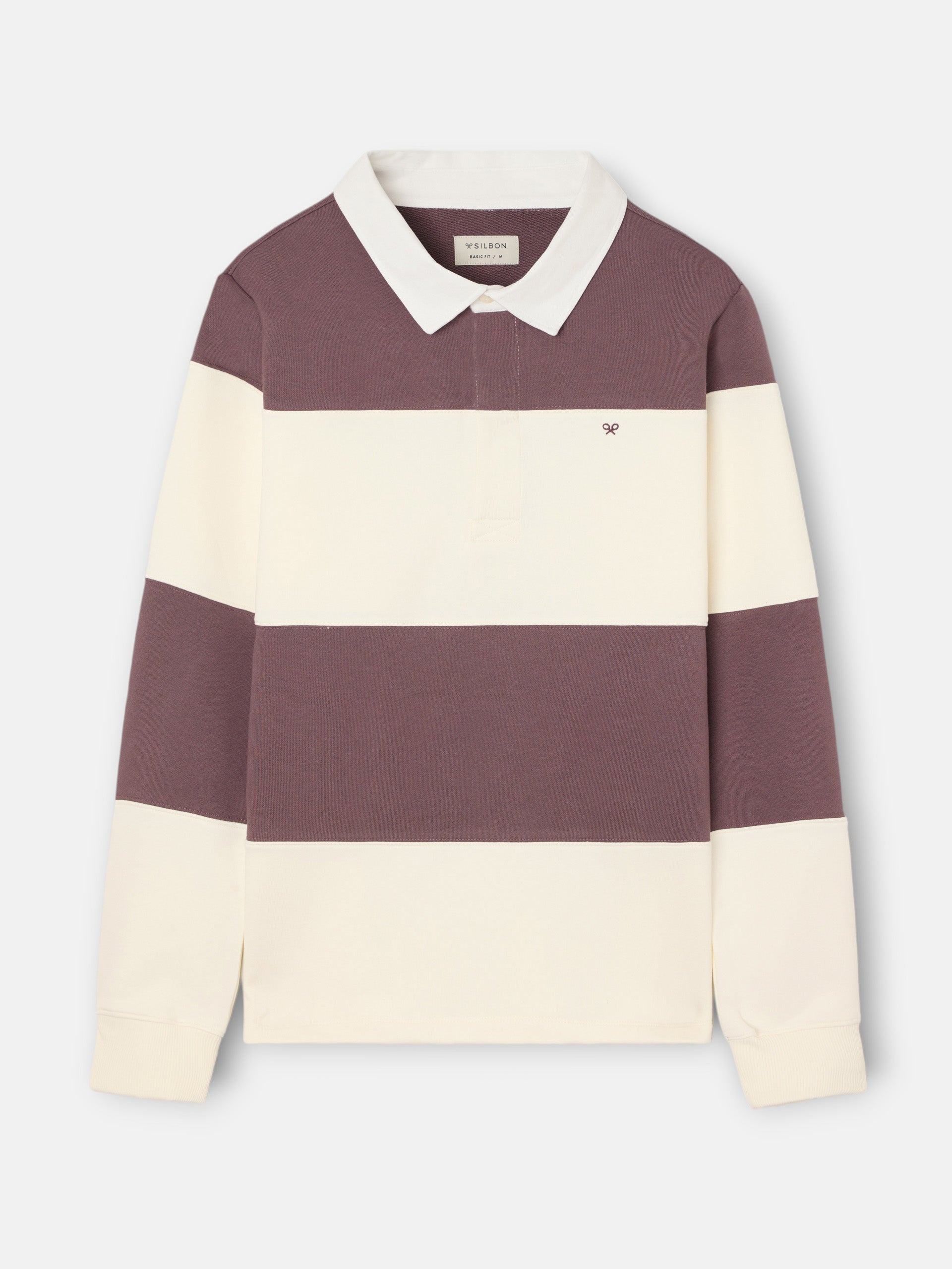 Sweatshirt gola polo risca larga bordô