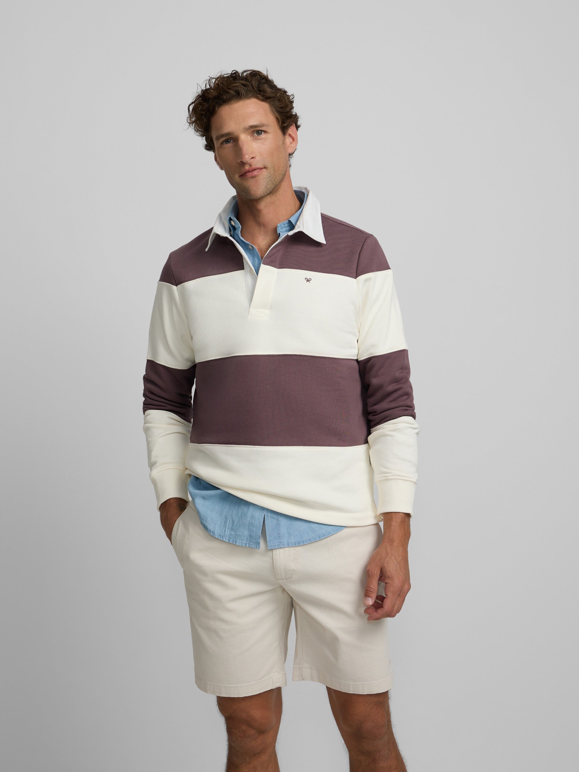Sweatshirt gola polo risca larga bordô