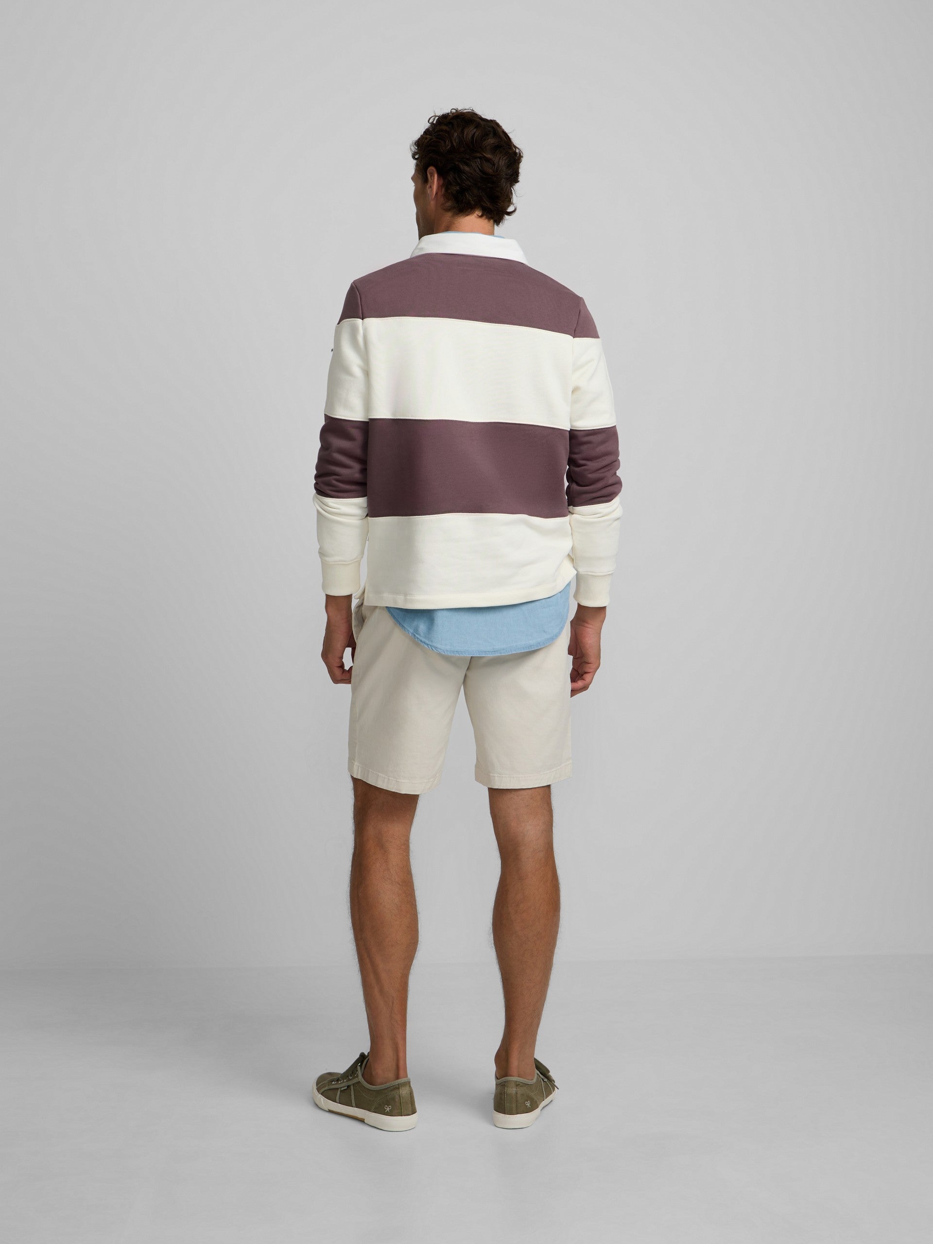 Sweatshirt gola polo risca larga bordô