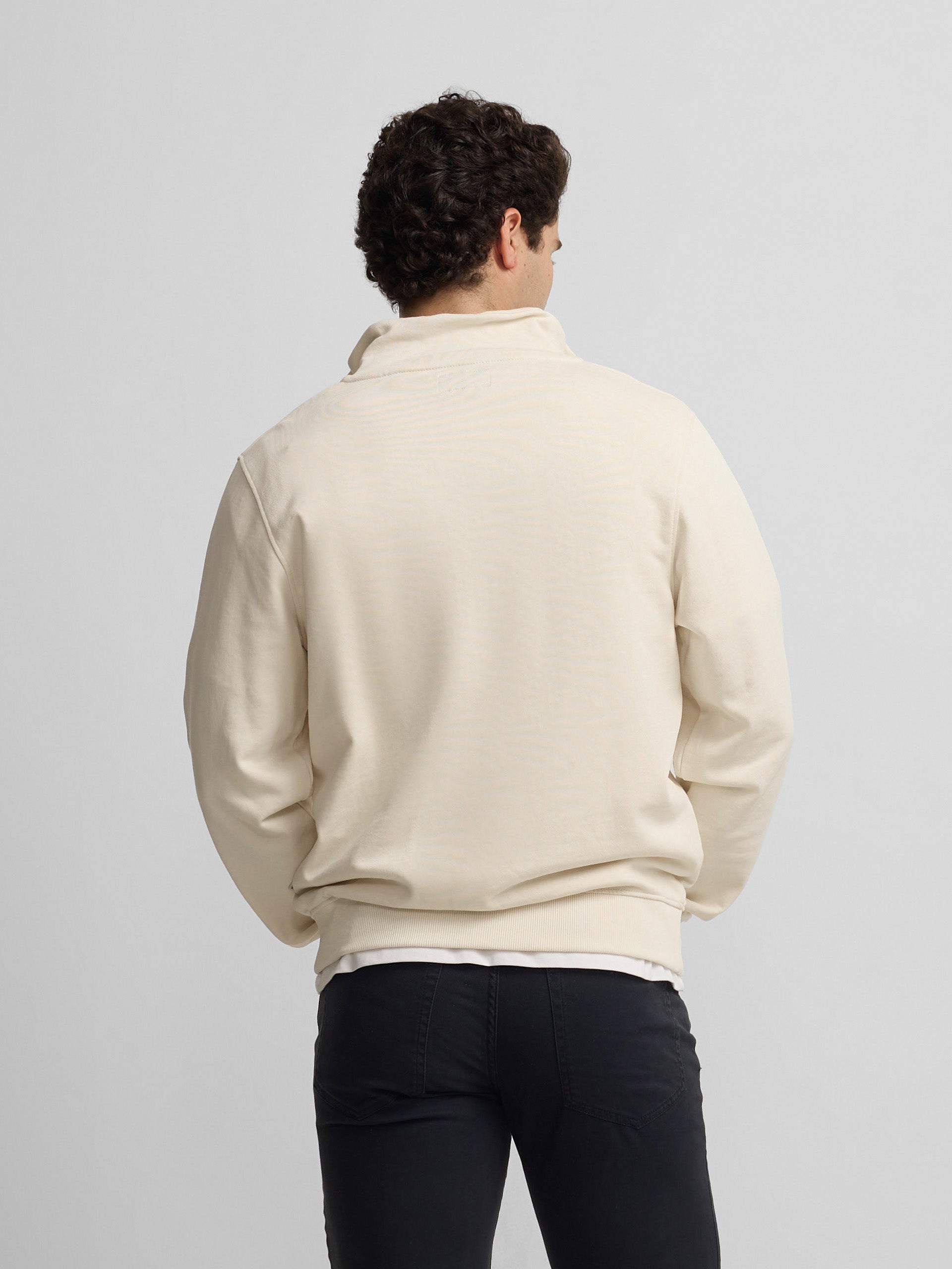 Cream embroidered zip-up sweatshirt