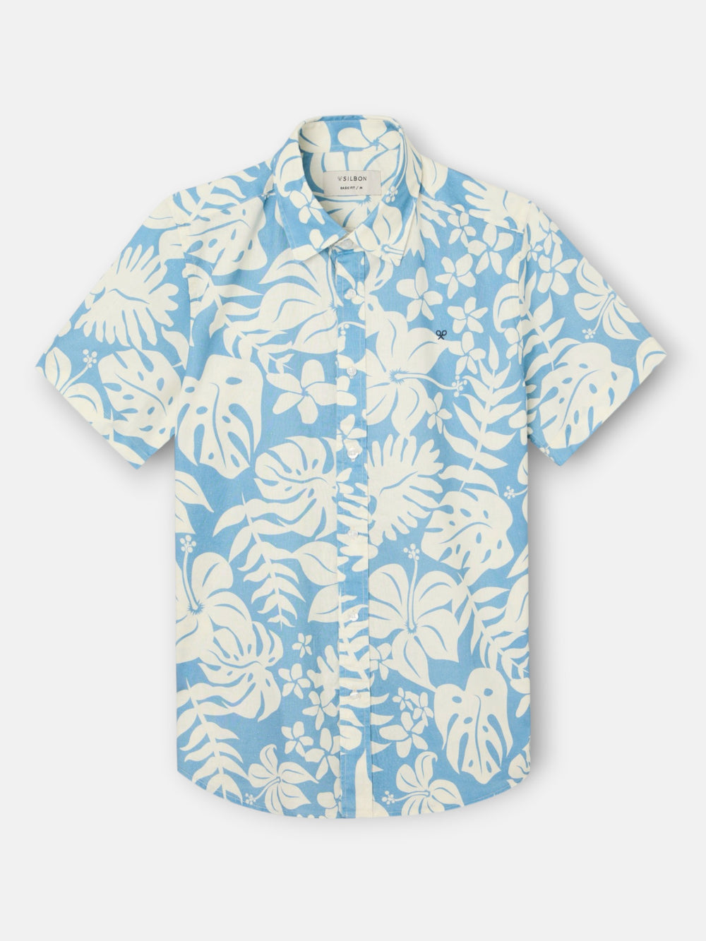 Camisa manga corta lino estampado azul