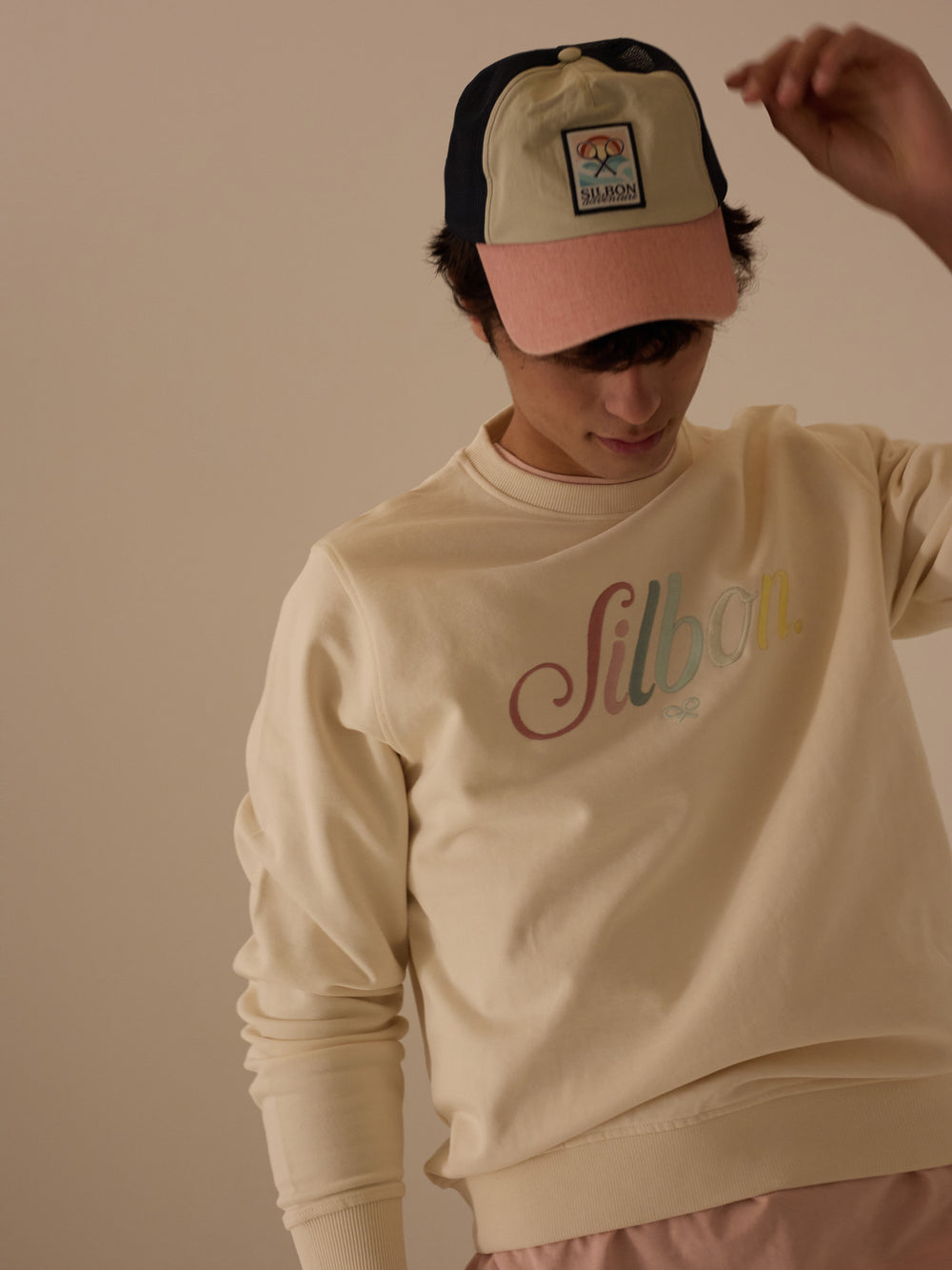 Silbon sweatshirt with multicolor embroidery in cream