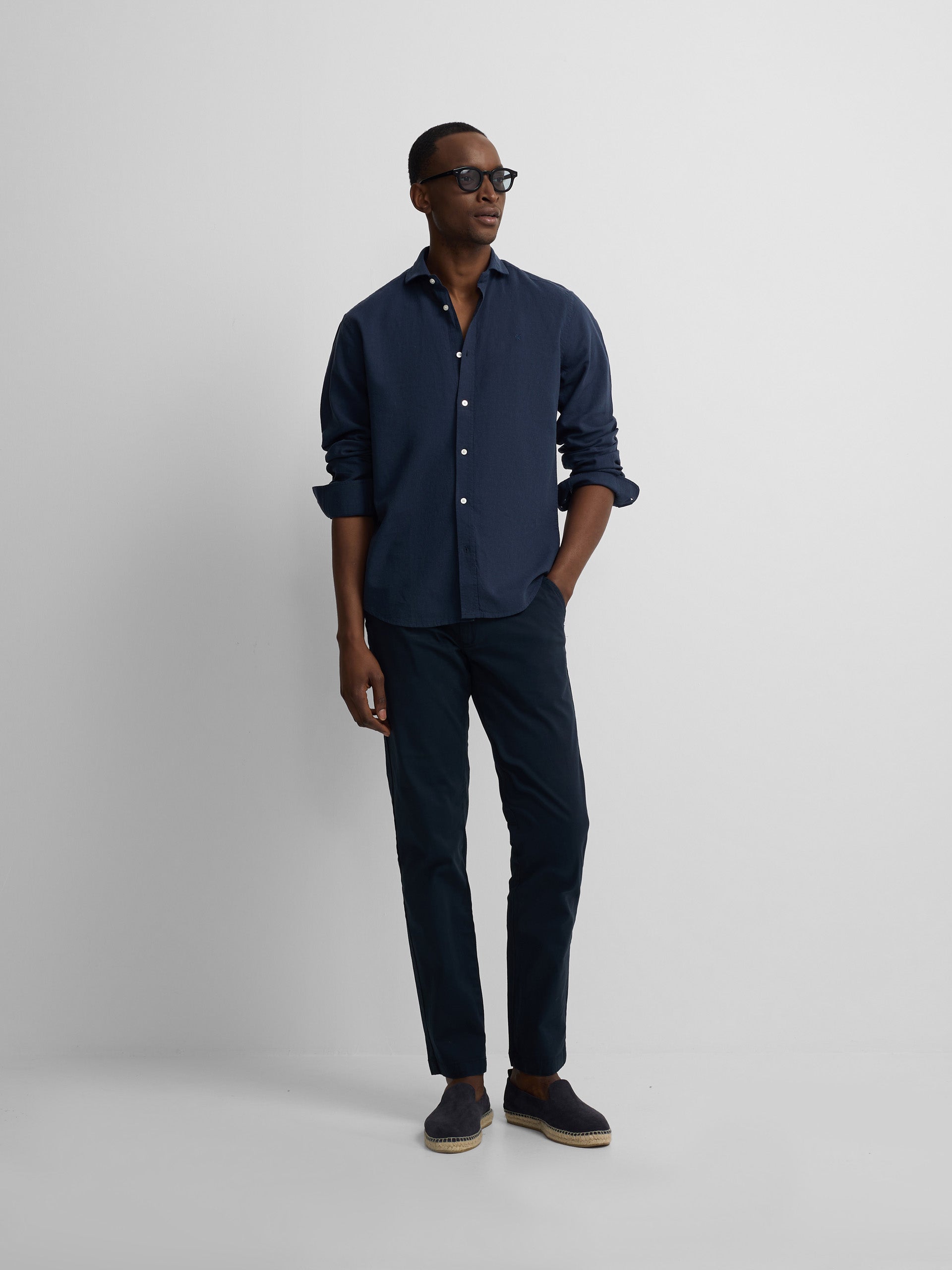 Navy blue linen sport shirt