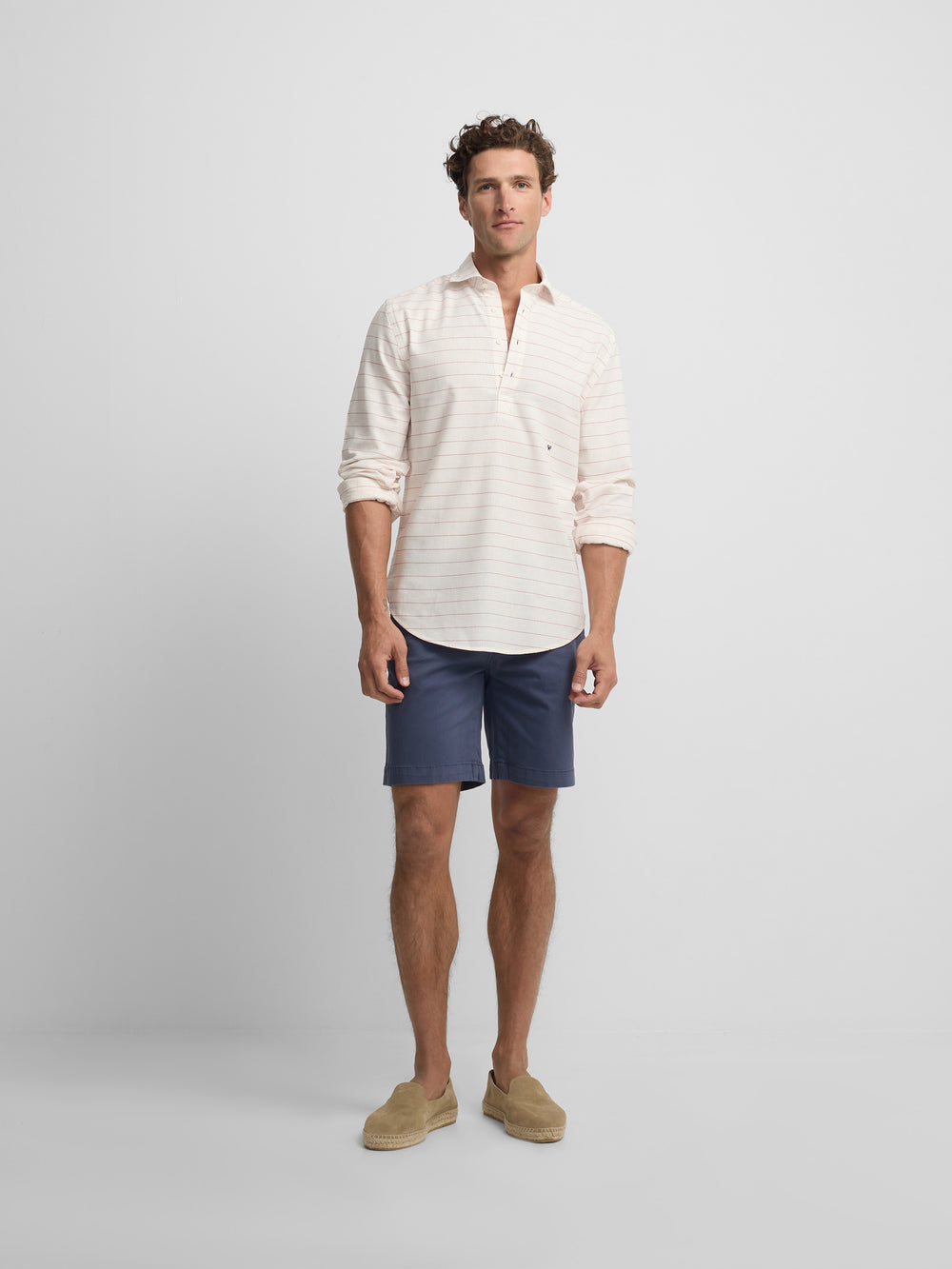 Polera sport lino rayas ancha coral