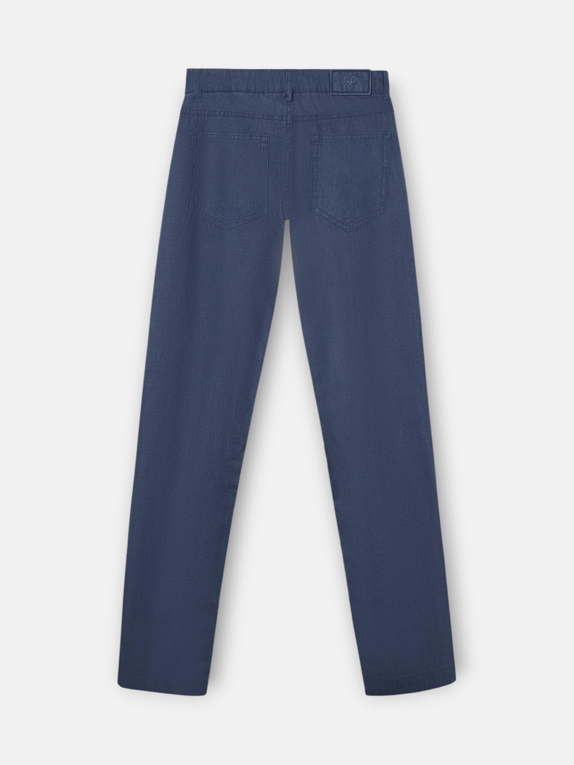 Indigo blue linen five-pocket sport trousers