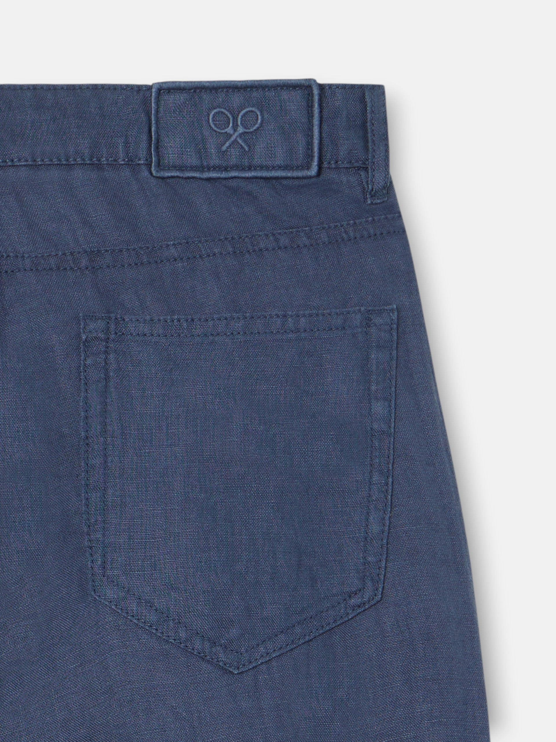 Indigo blue linen five-pocket sport trousers