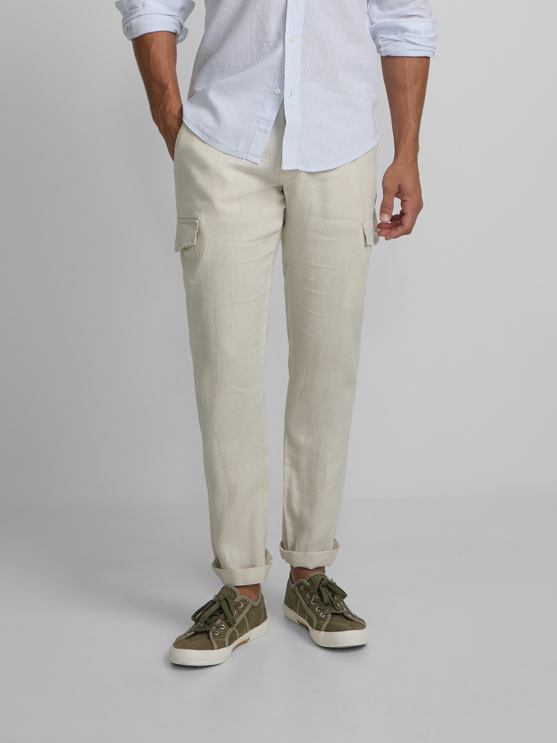 Pantalon cargo sport en lin pierre