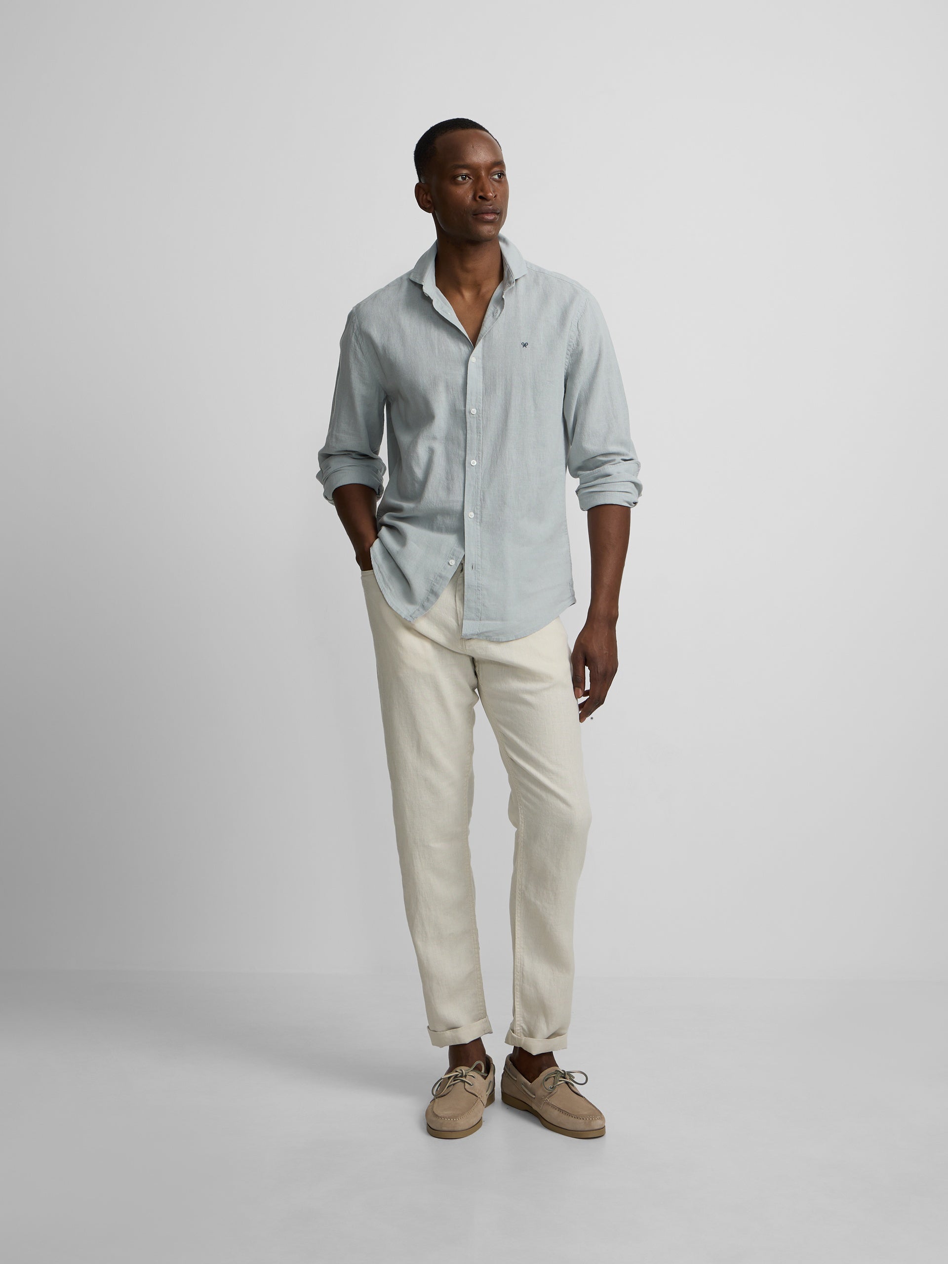 Stone linen five-pocket sport trousers
