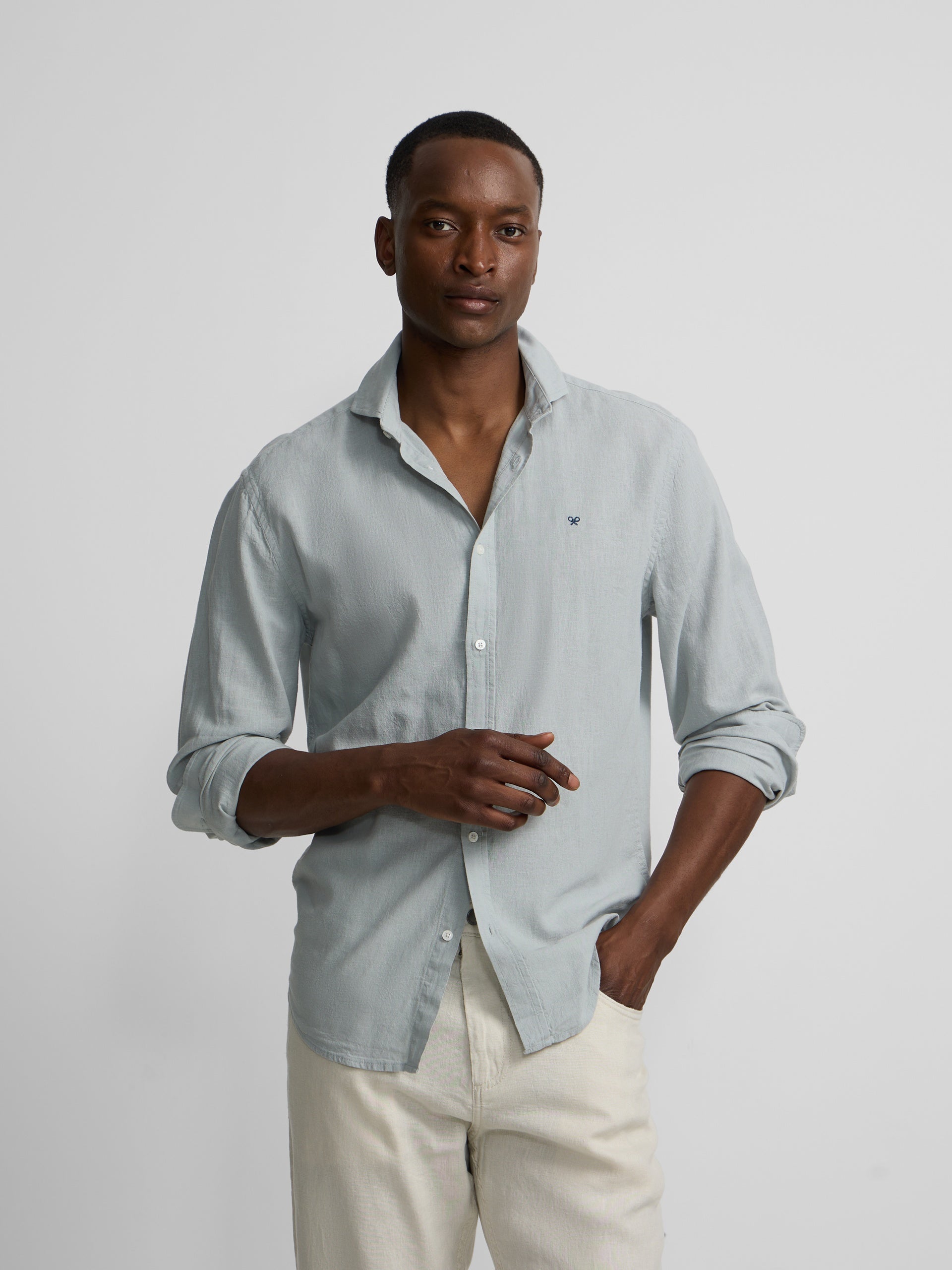 Stone linen five-pocket sport trousers