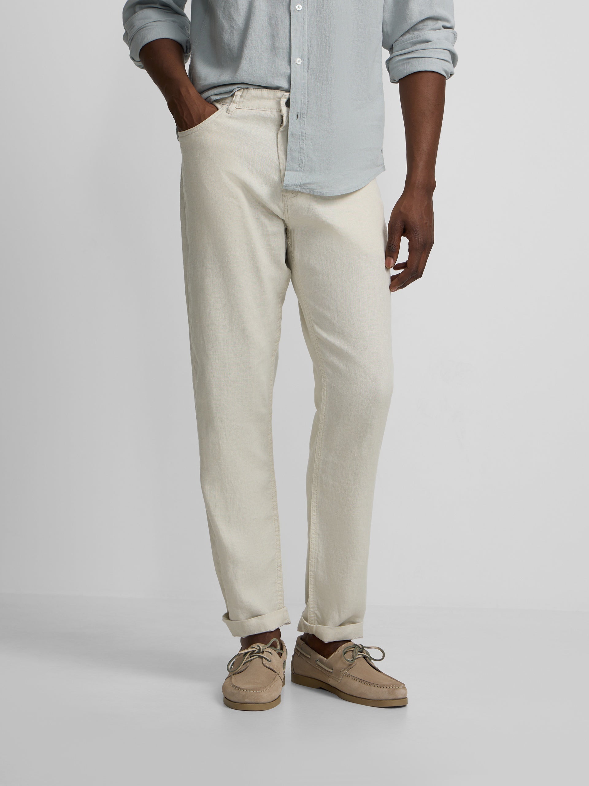 Stone linen five-pocket sport trousers