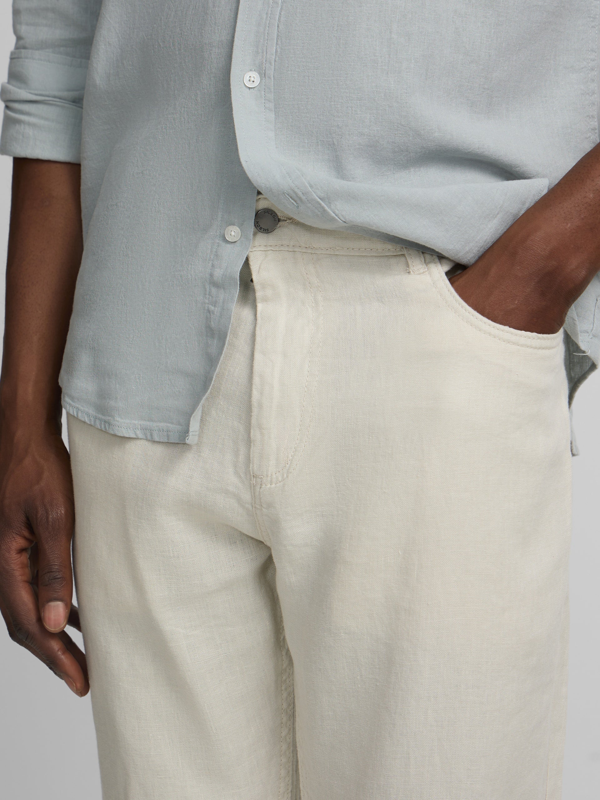 Stone linen five-pocket sport trousers