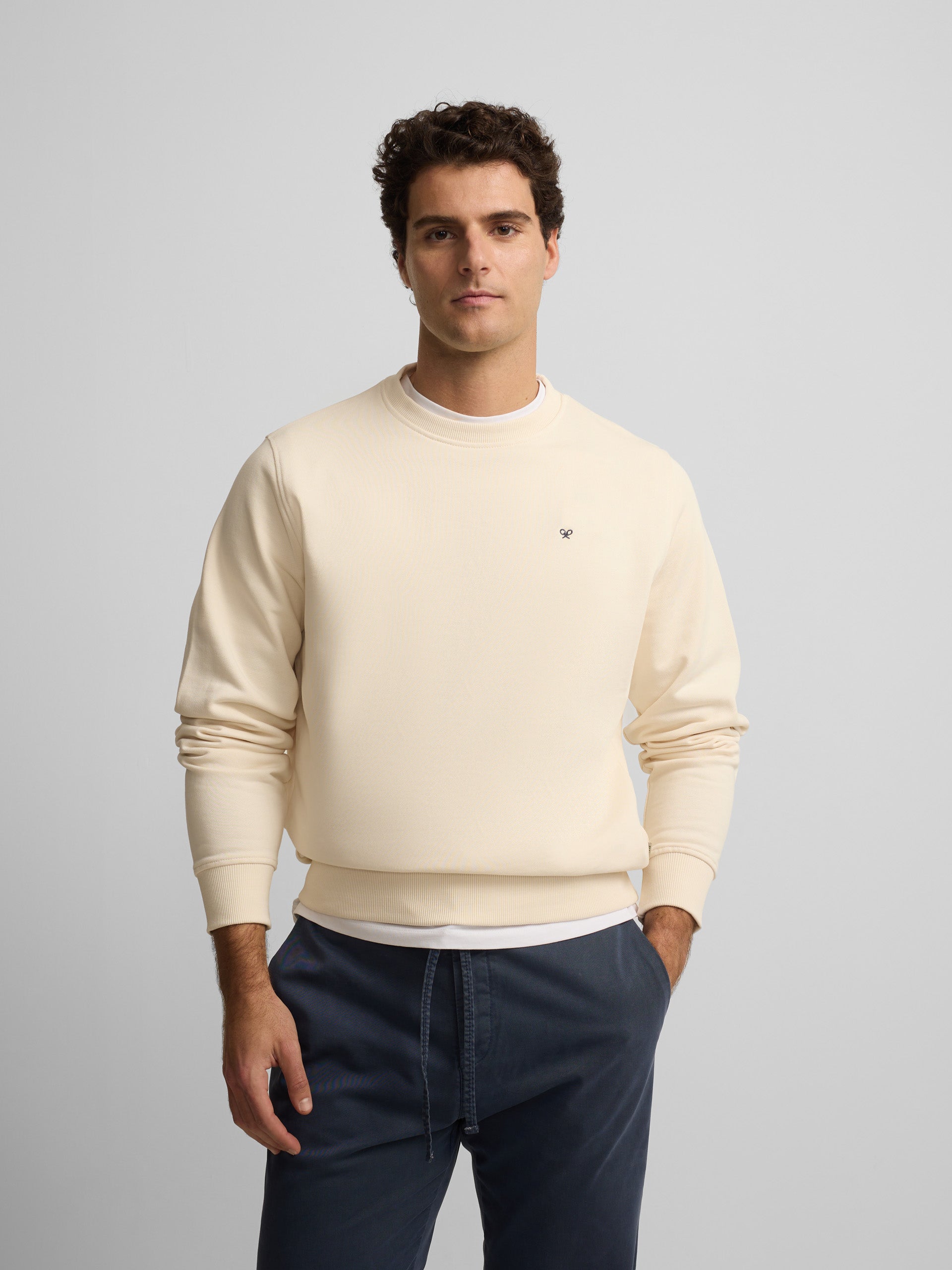 Sweat-shirt raquette ethnique crème