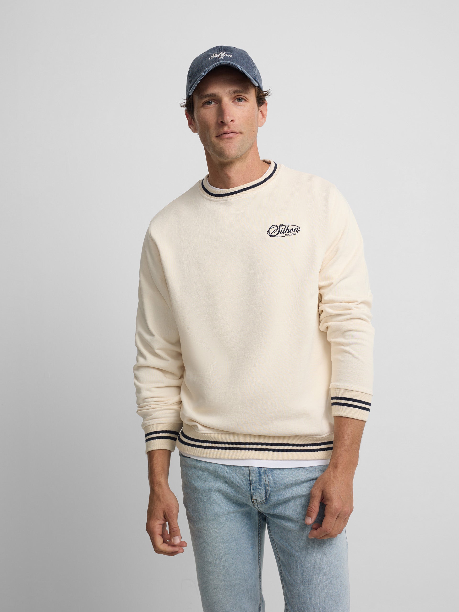 Sudadera ribs retro crema