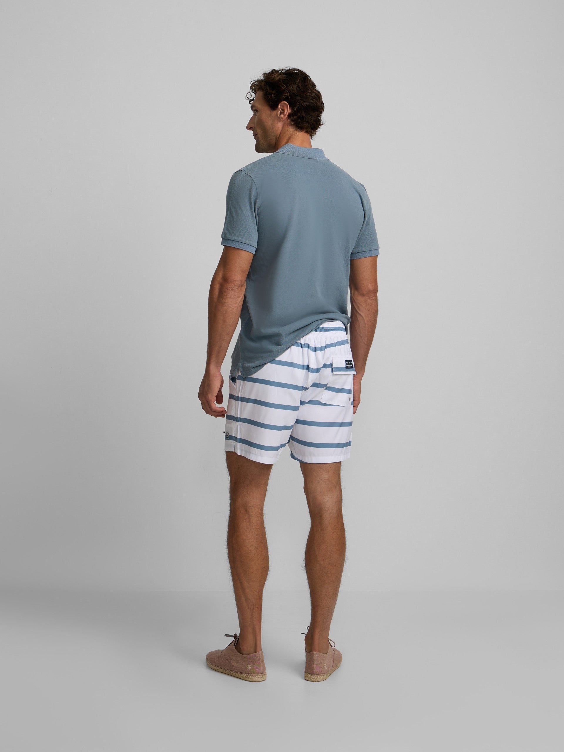Fato de banho surfista riscas horizontais branco