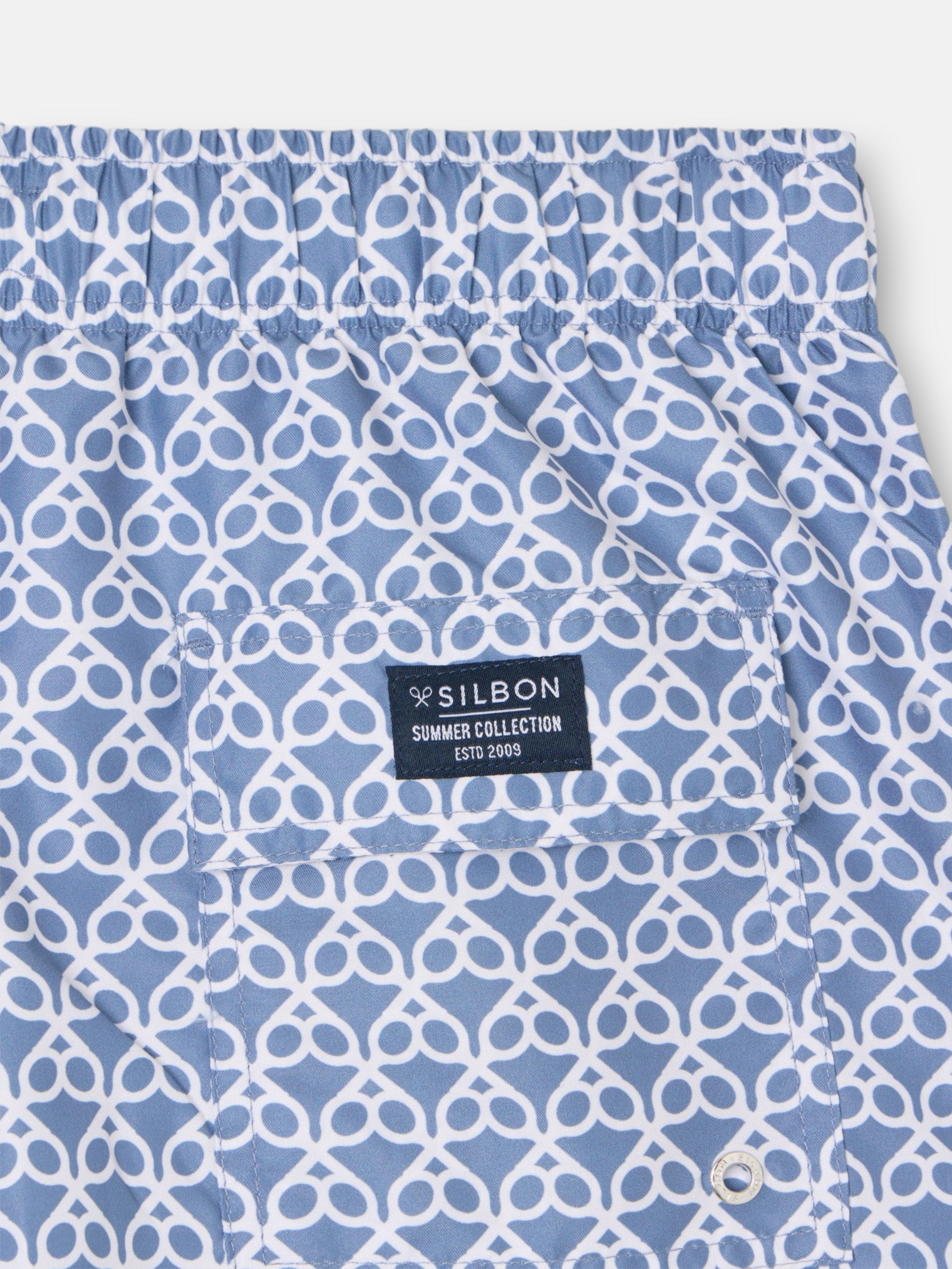 Maillot de bain raquettes géométriques bleu indigo