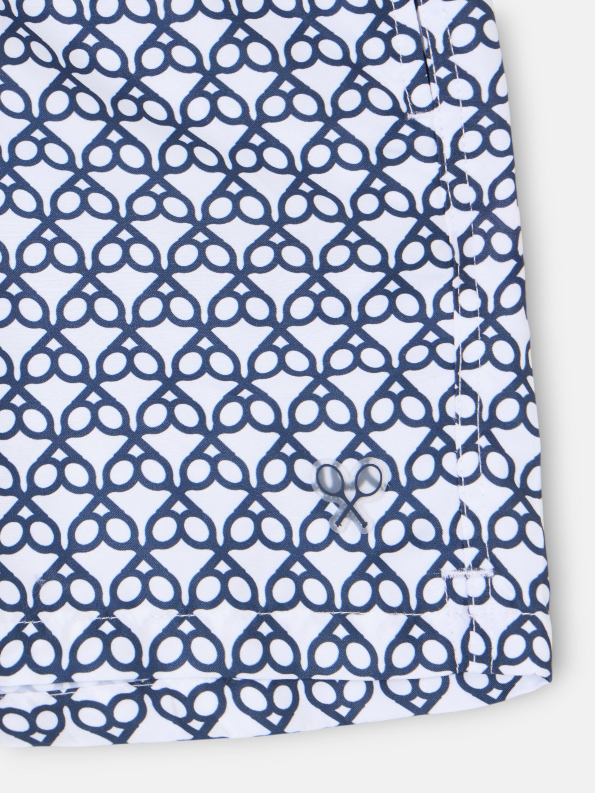 Geometric Navy Blue Racket Swim Shorts