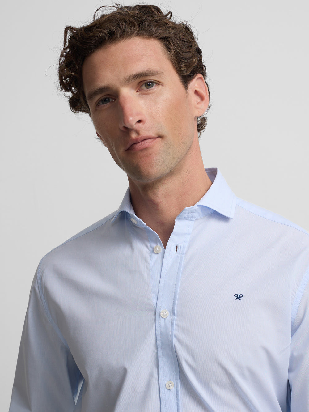 Camisa sport clássica multirriscas azul-claro