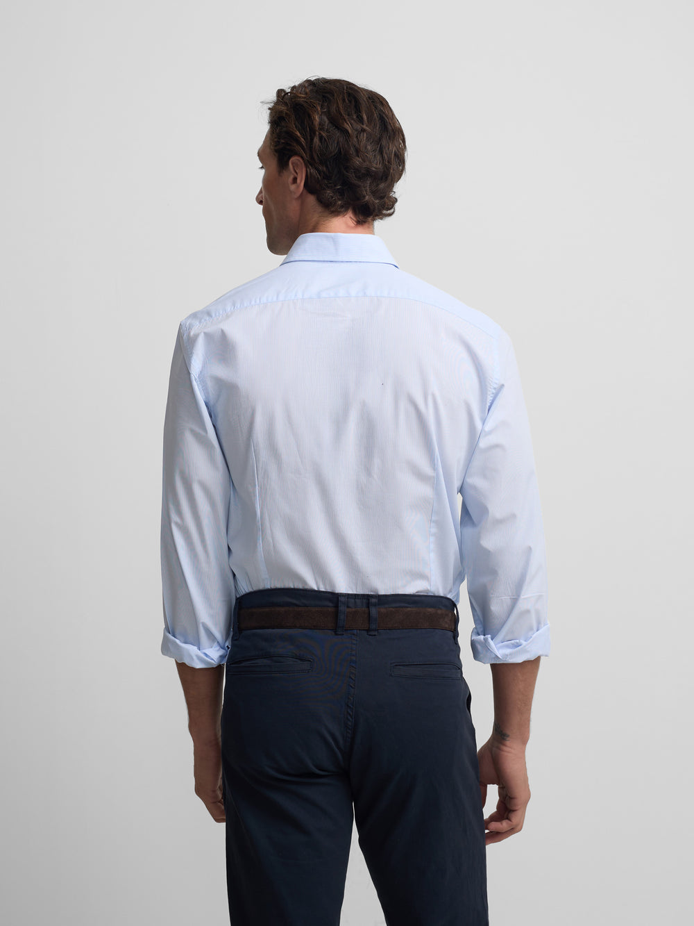 Camisa sport clássica multirriscas azul-claro