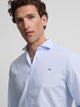 Camisa sport clássica riscas brancas azul-claro