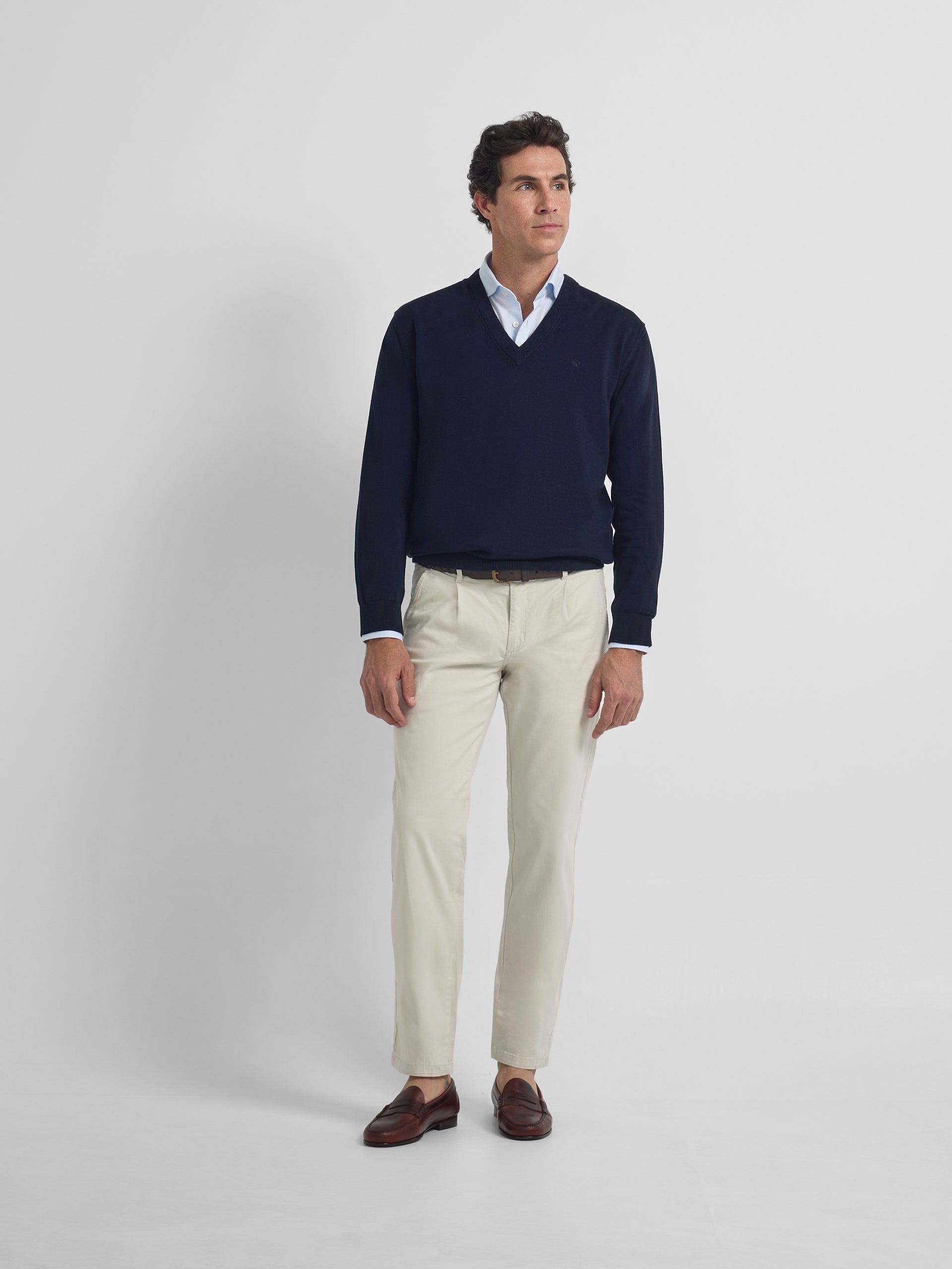 Camisola decote em V business azul-marinho