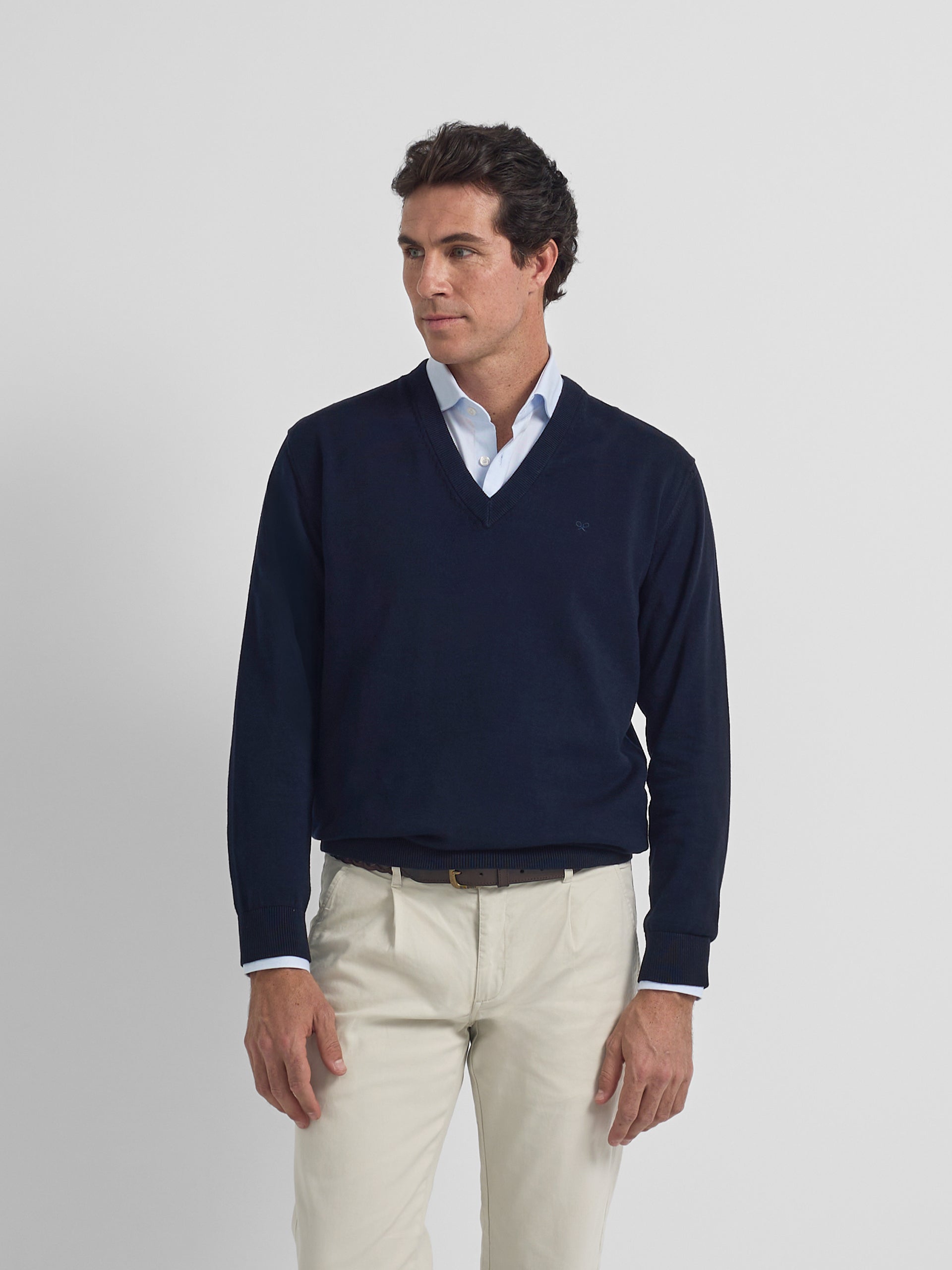 Camisola decote em V business azul-marinho