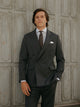Blazer de fato cruzado risca de giz cinzento