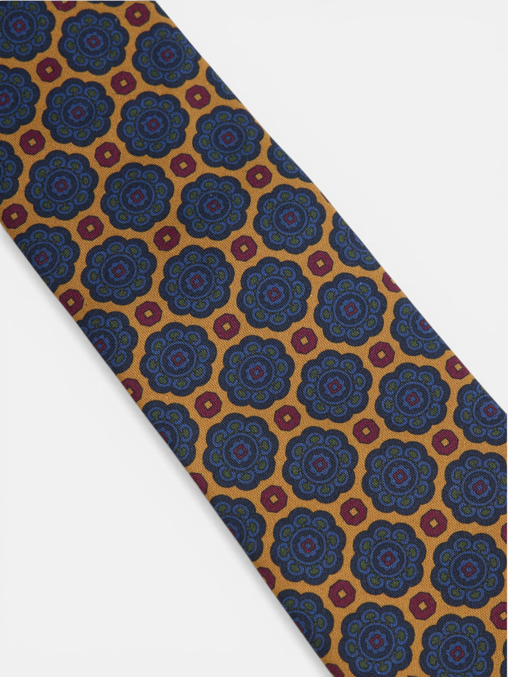 Cravate en soie motif géométrique fleur jaune