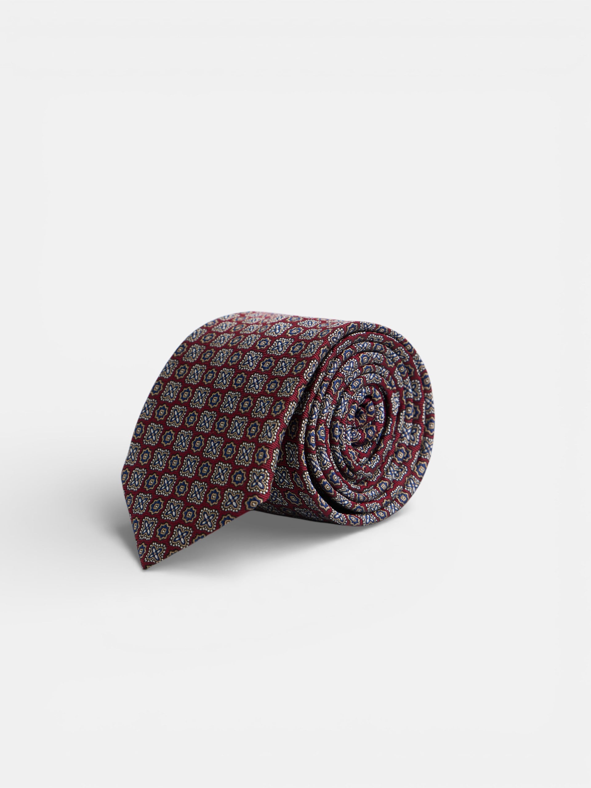 Cravate motif floral bordeaux