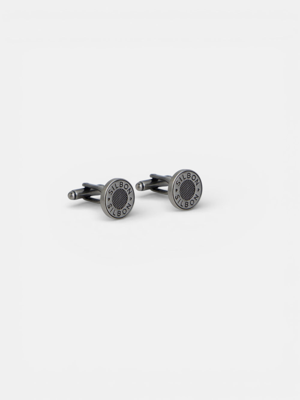 Round Silbon cufflink in aged silver