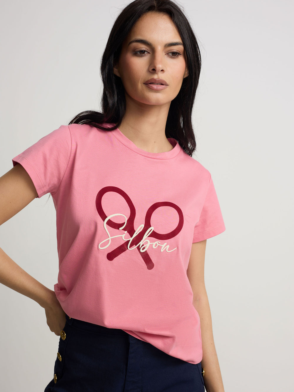 Camiseta woman clasica raqueta rosa