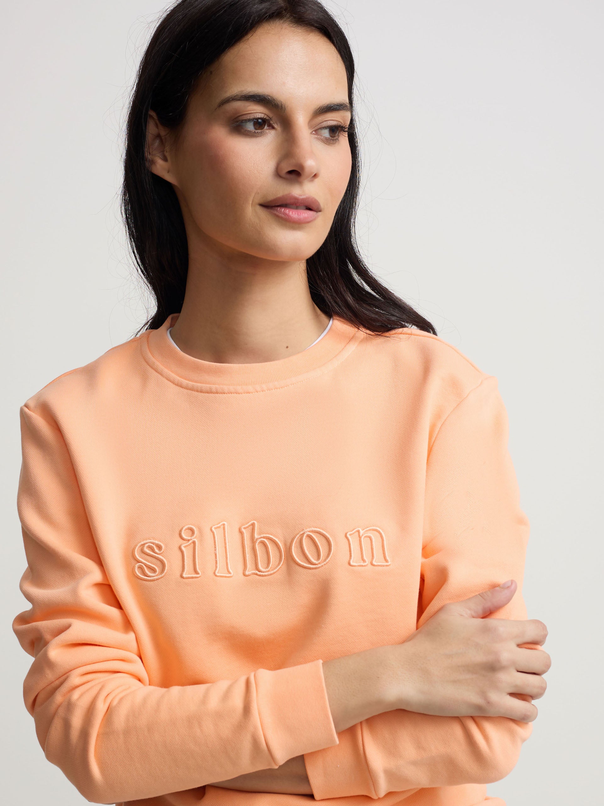 Sweat-shirt femme brodé Silbon orange
