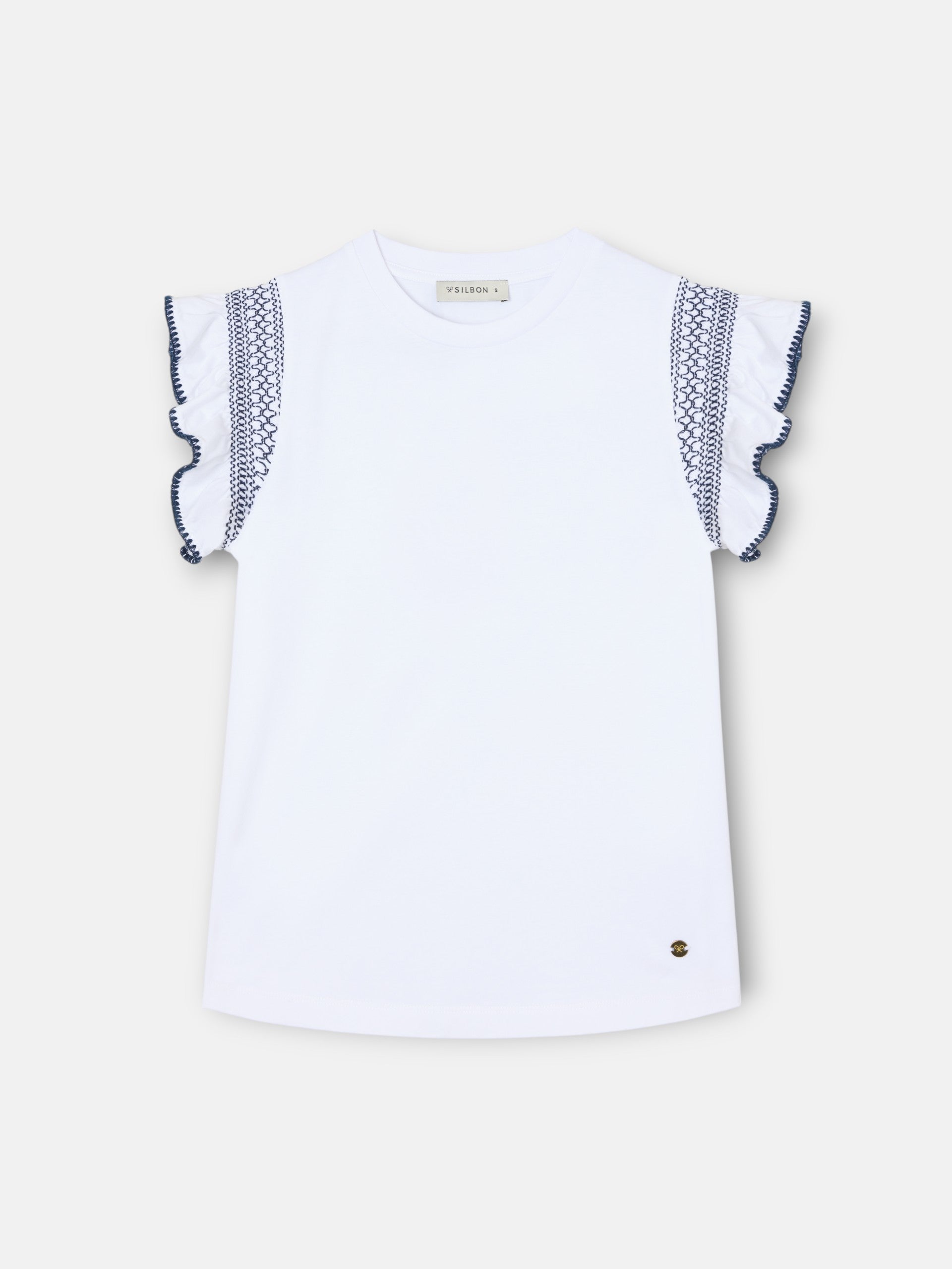 T-shirt femme à volants et épaulettes blanche
