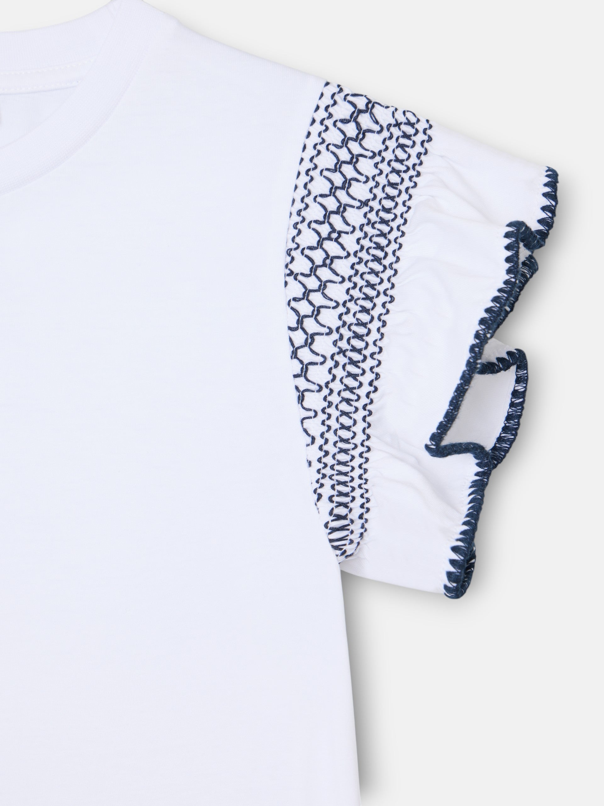 T-shirt femme à volants et épaulettes blanche