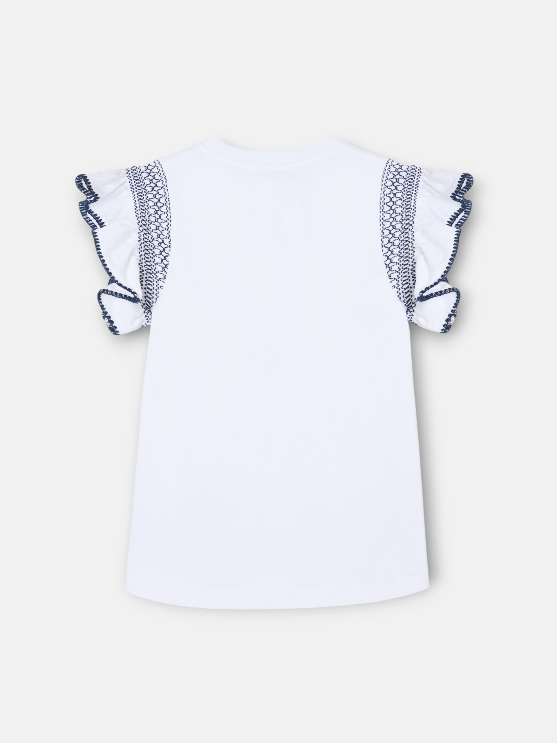 T-shirt femme à volants et épaulettes blanche