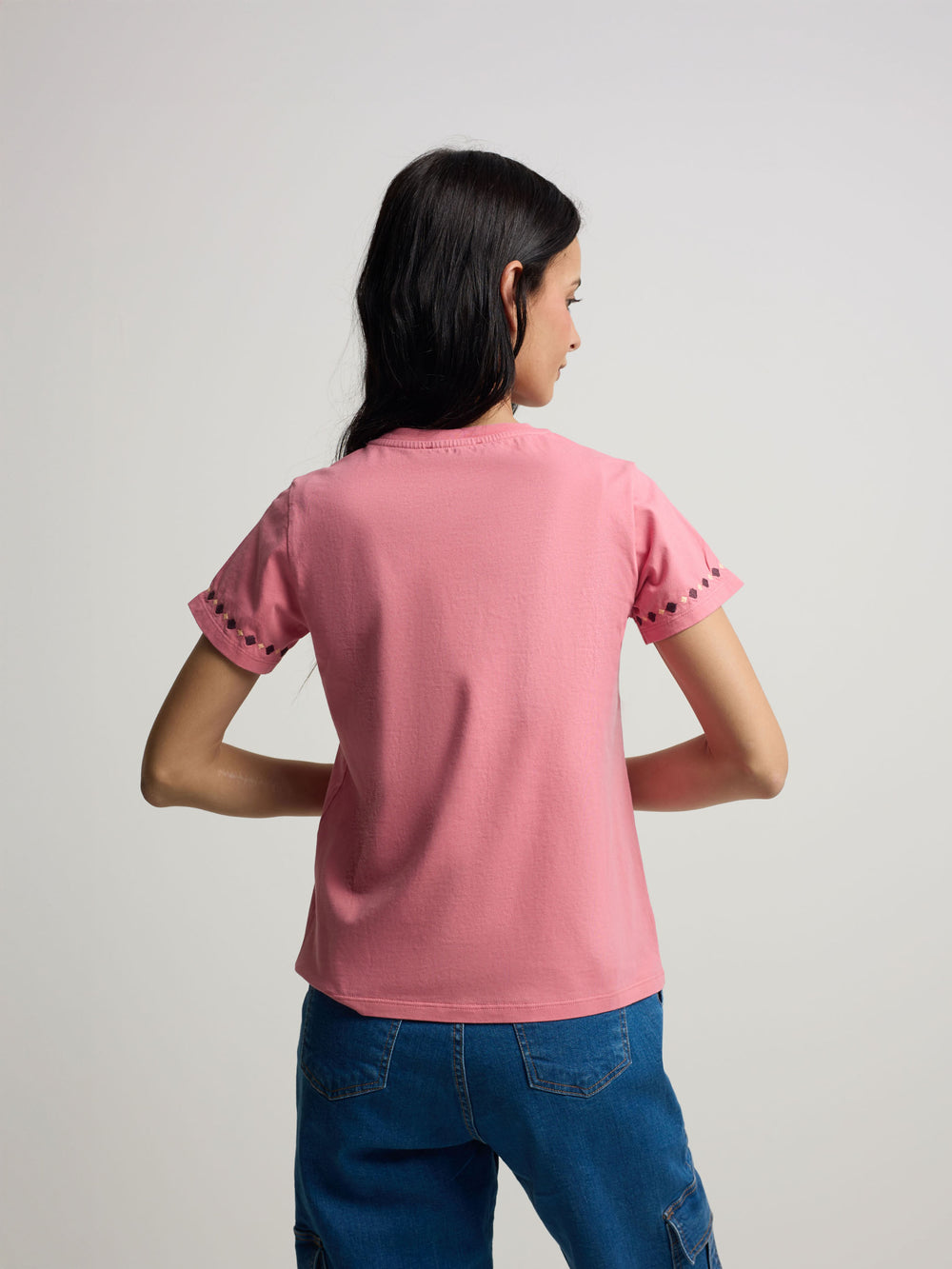 Camiseta woman bordados ikat rosa