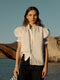 Camisa fruncida manga corta lino blanca