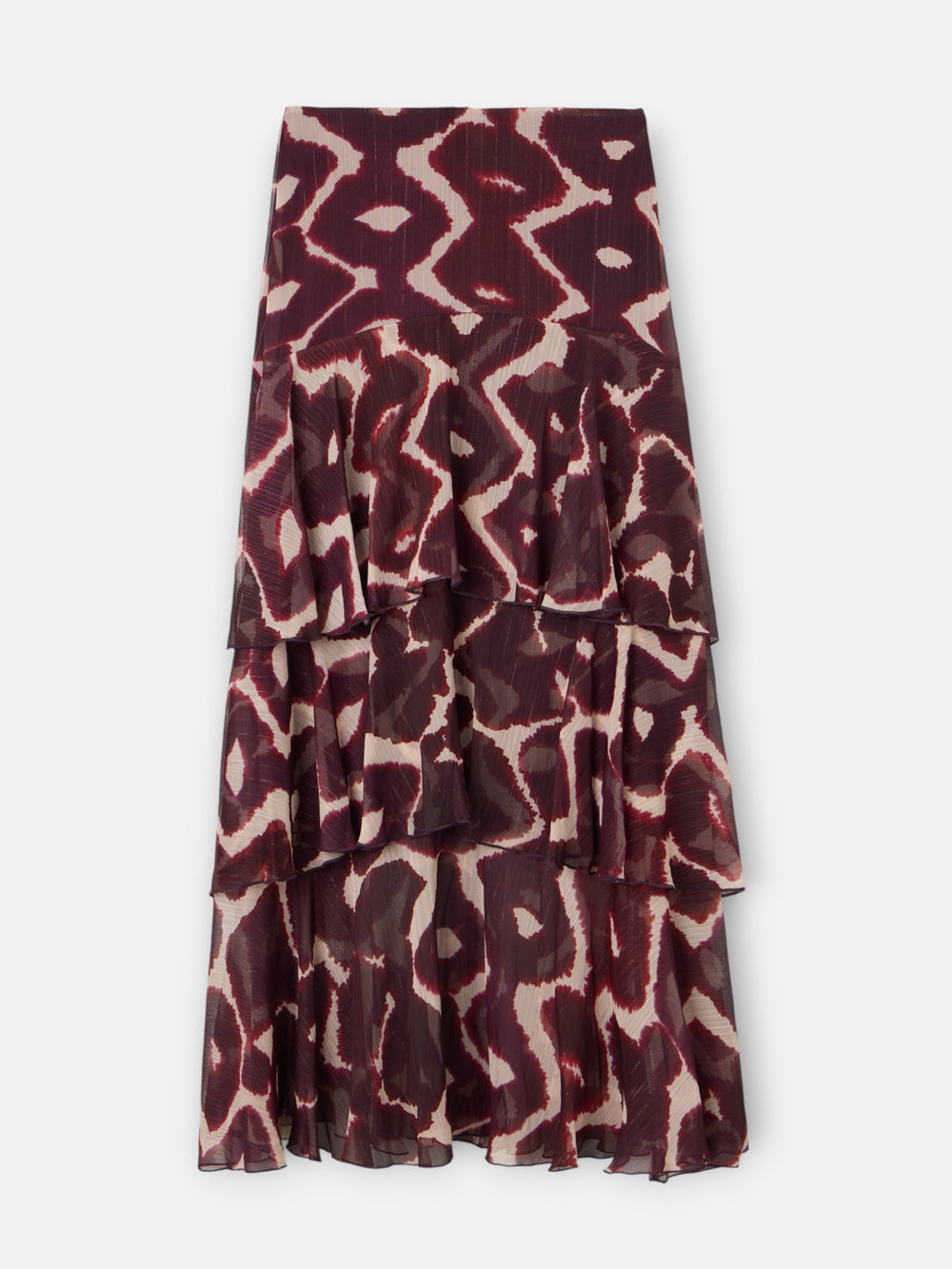 Long ruffled skirt with brown print