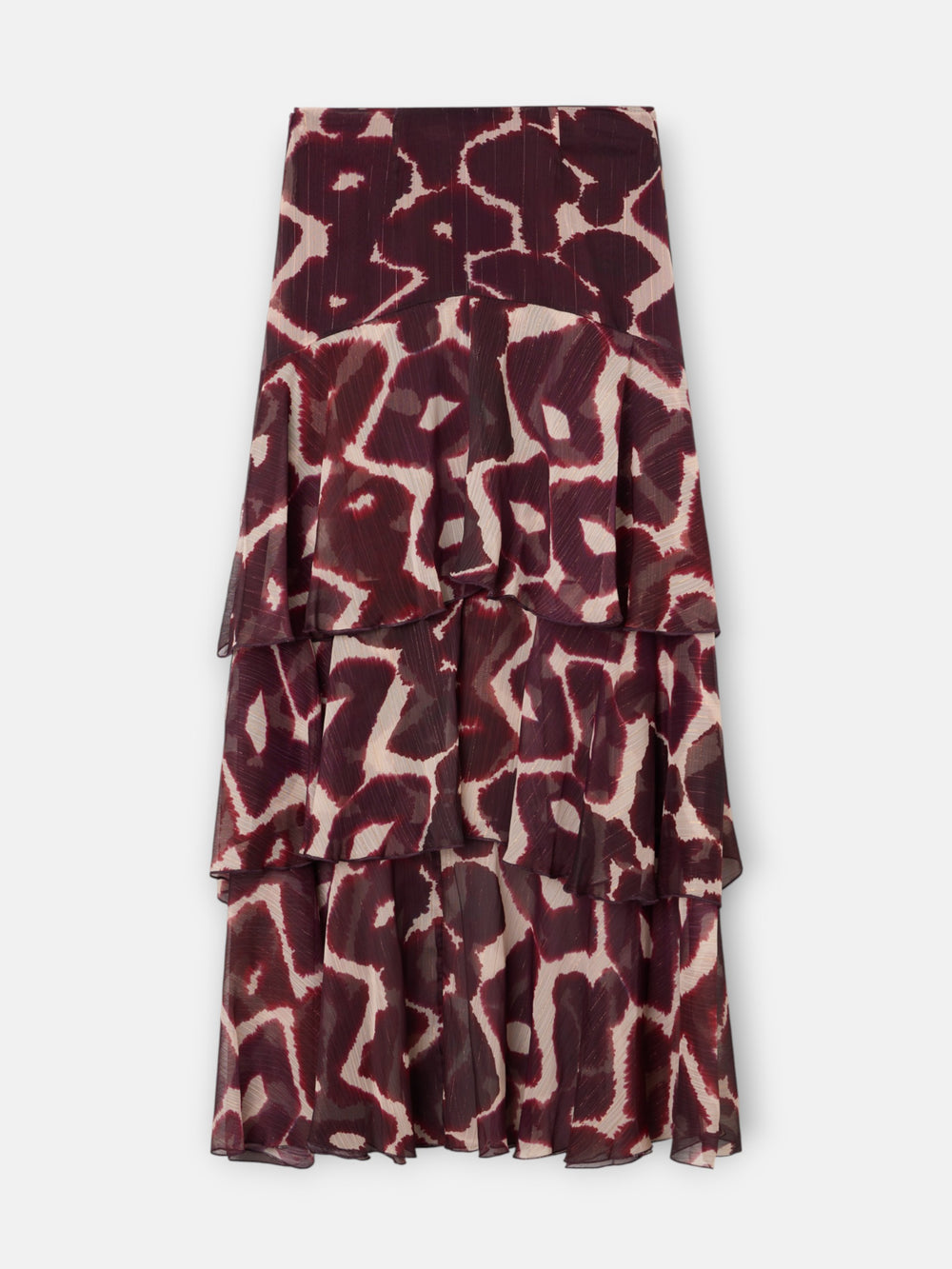 Long ruffled skirt with brown print