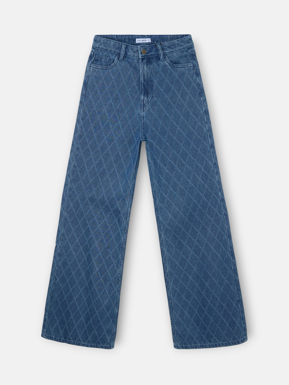Blue diamond print denim trousers