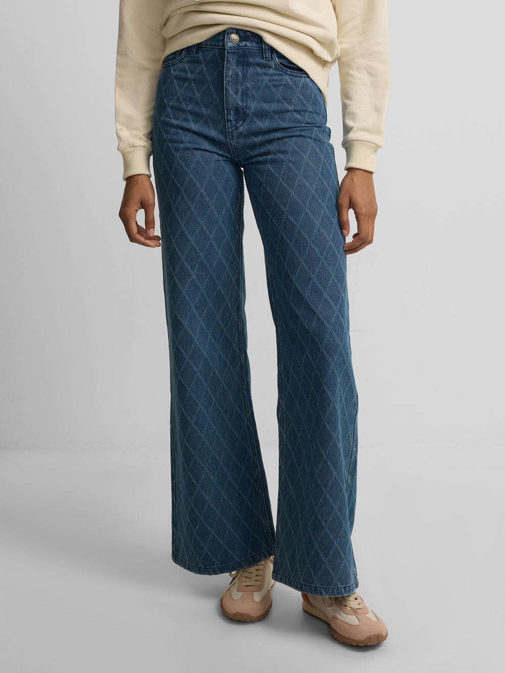 Blue diamond print denim trousers