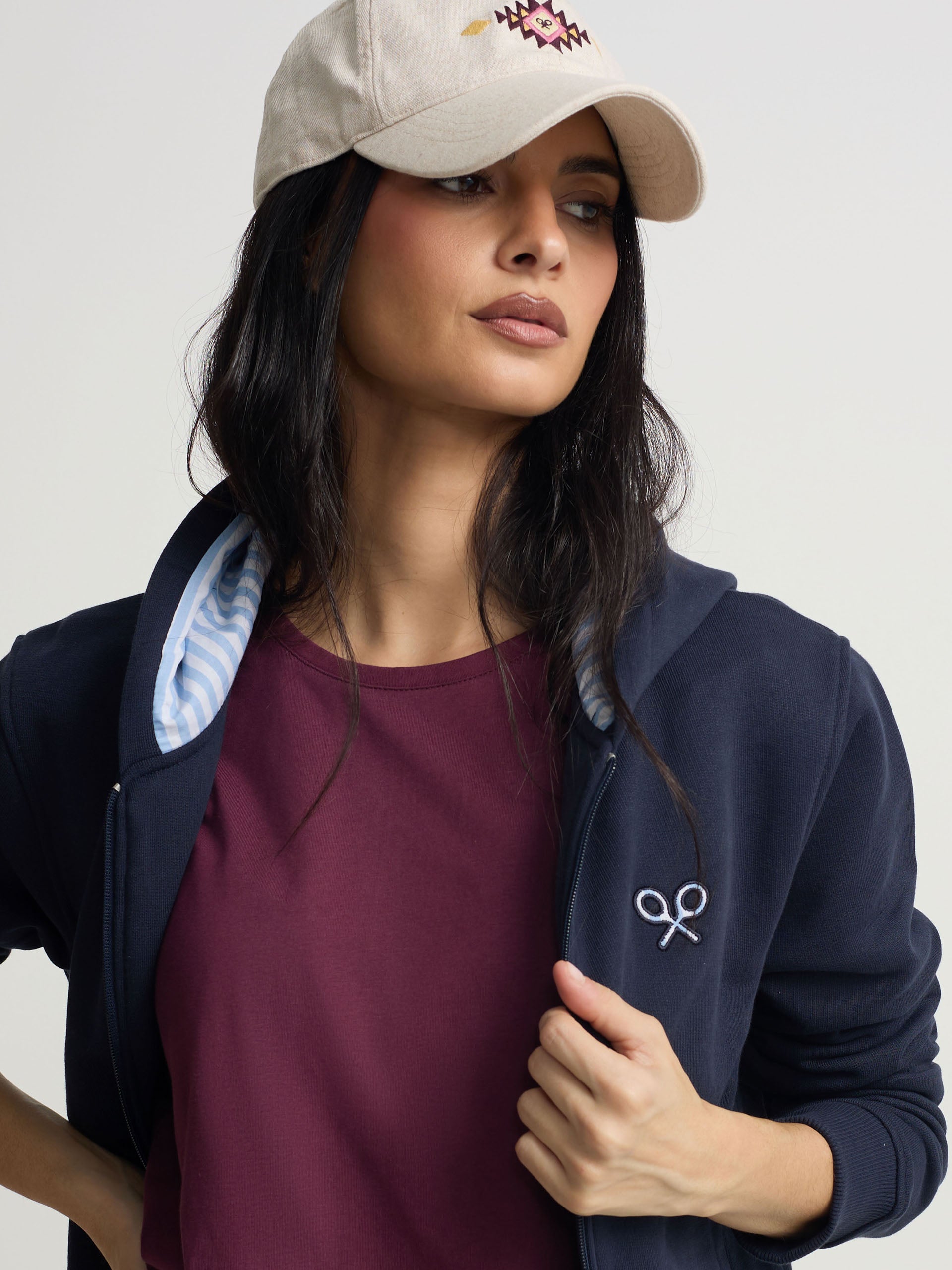 Sweat-shirt femme à fermeture éclair raquette marine
